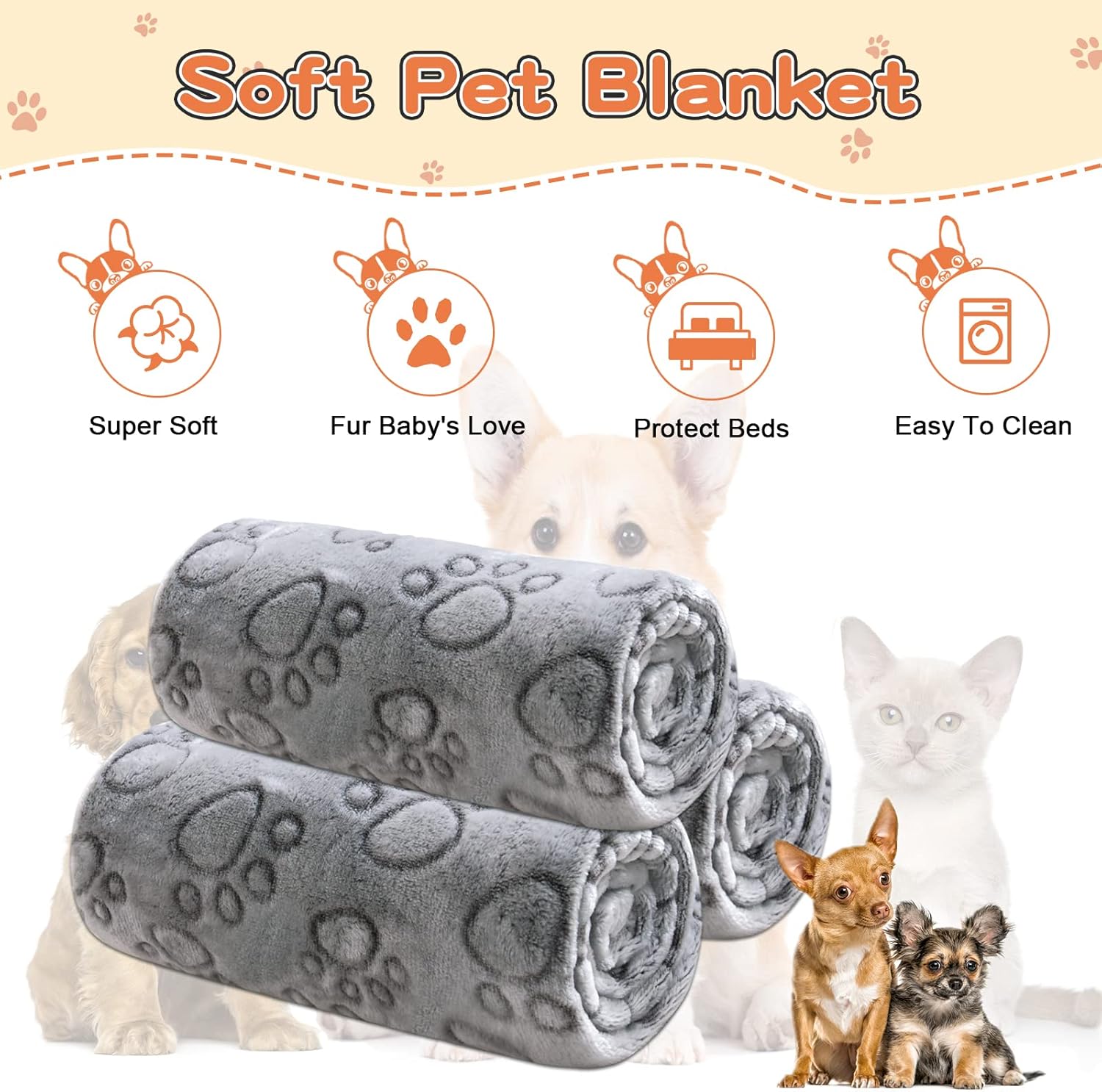 1 paquete de 3 mantas para perros medianos, manta de forro polar suave para perro, manta cálida para dormir, manta gris con bonito estampado de