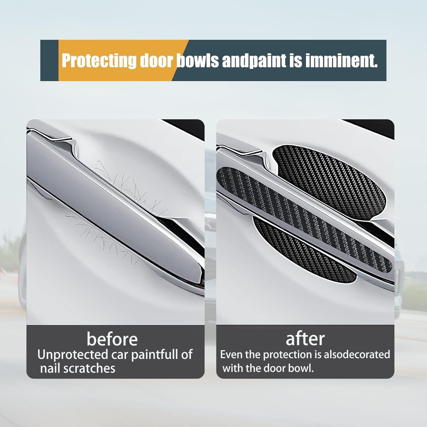 ZBGUN 8 calcomanías para manija de puerta de automóvil, 3.3 x 3.4 pulgadas, textura de fibra de carbono, antiarañazos, impermeable, sin rastros,