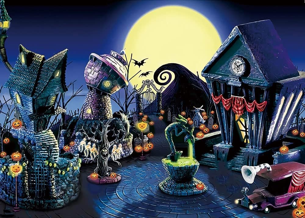 Telón de fondo para fotografía de Halloween de 9 x 6 pies para fotografía, castillo de Navidad, calabaza, murciélago, luna, fondo de fotos para