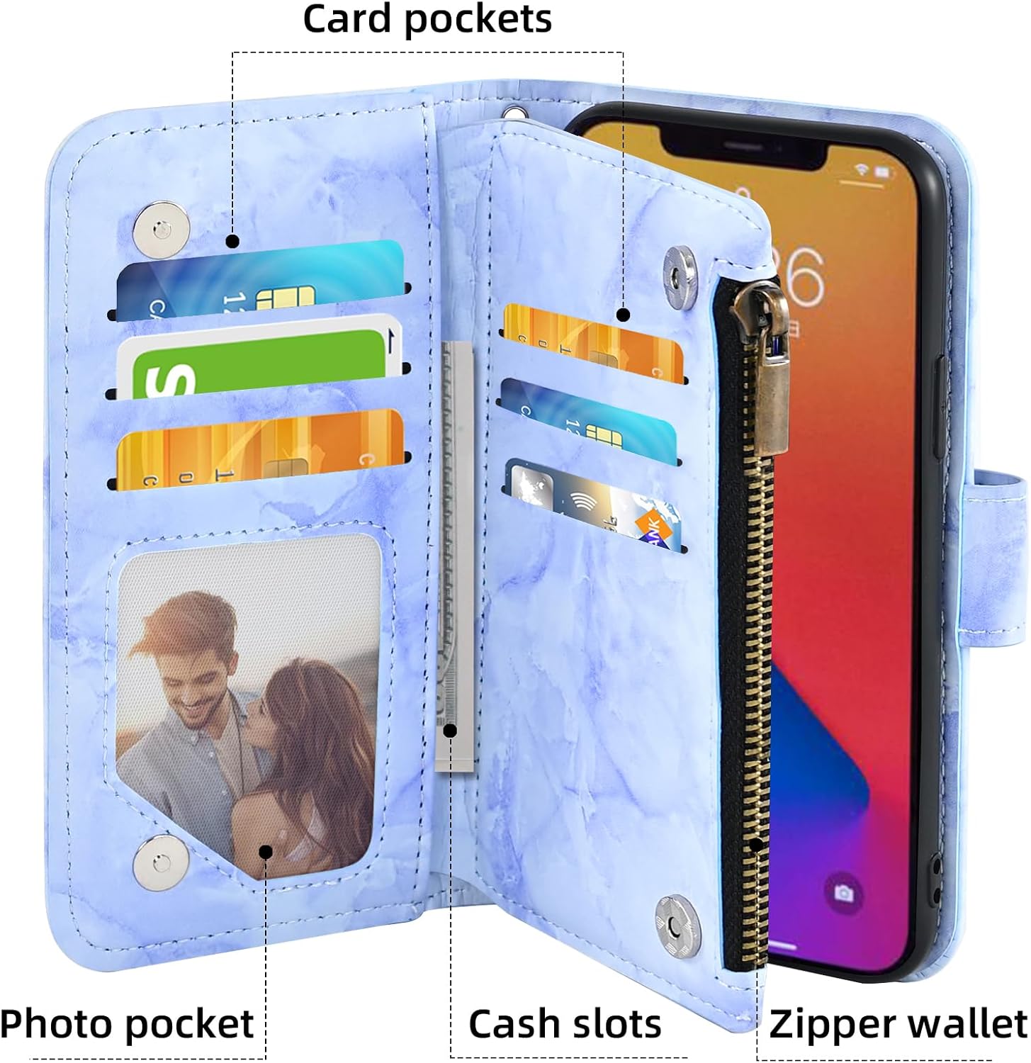 Asuwish Funda de teléfono para iPhone 12 Pro Max 6.7 Funda tipo cartera con protector de pantalla de vidrio templado y soporte para tarjetas de