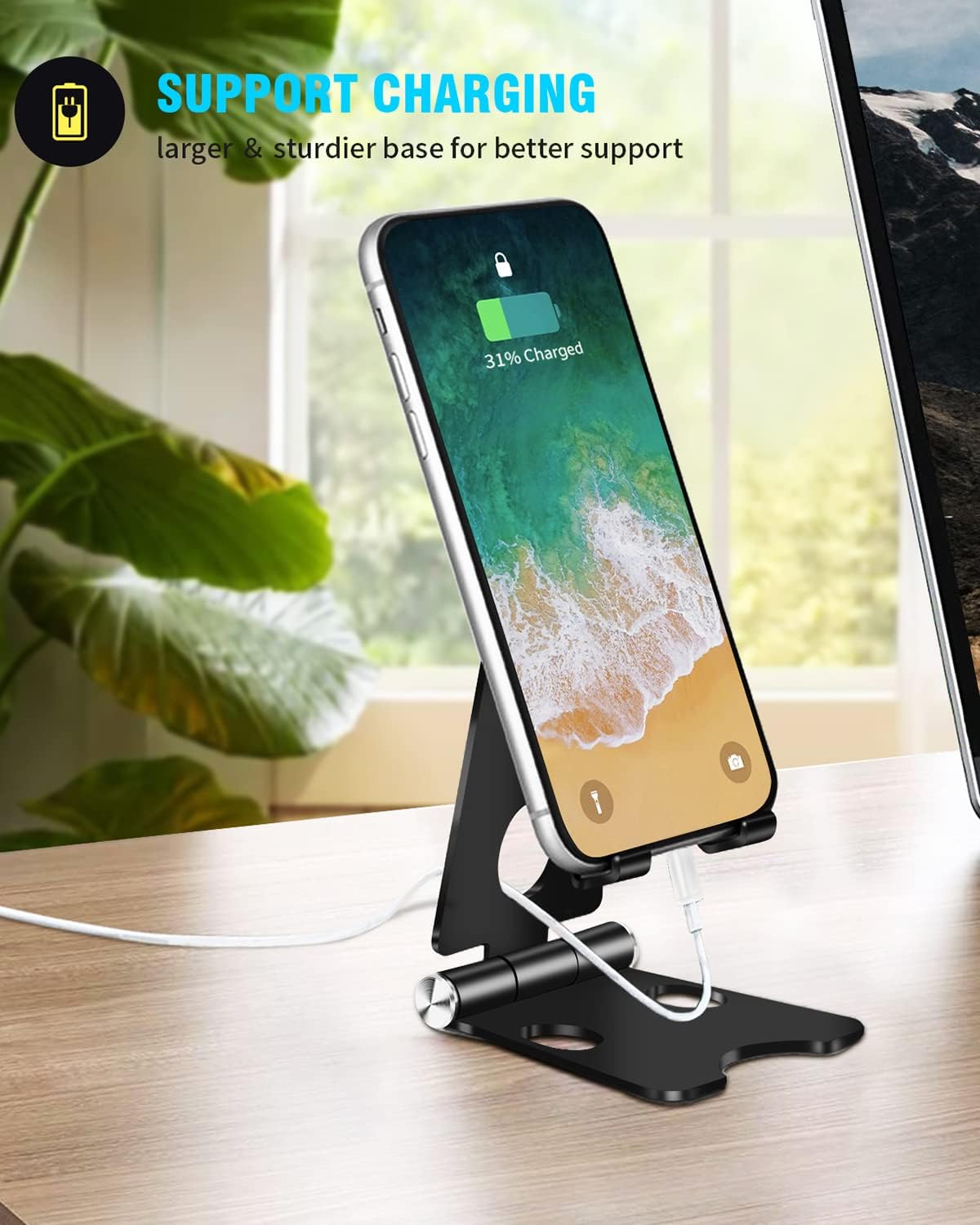 Paquete de 2 soportes para teléfono, soporte plegable de aluminio completo para teléfono móvil, soporte de teléfono de escritorio para teléfonos