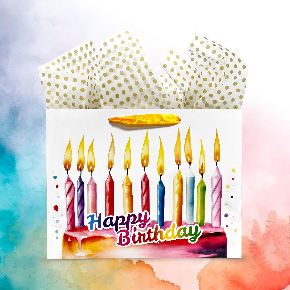AlsterPlus+ Bolsa de regalo de cumpleaños grande de 13 pulgadas con papel de seda, bolsa de regalo de papel con asas, tarjeta de felicitación y
