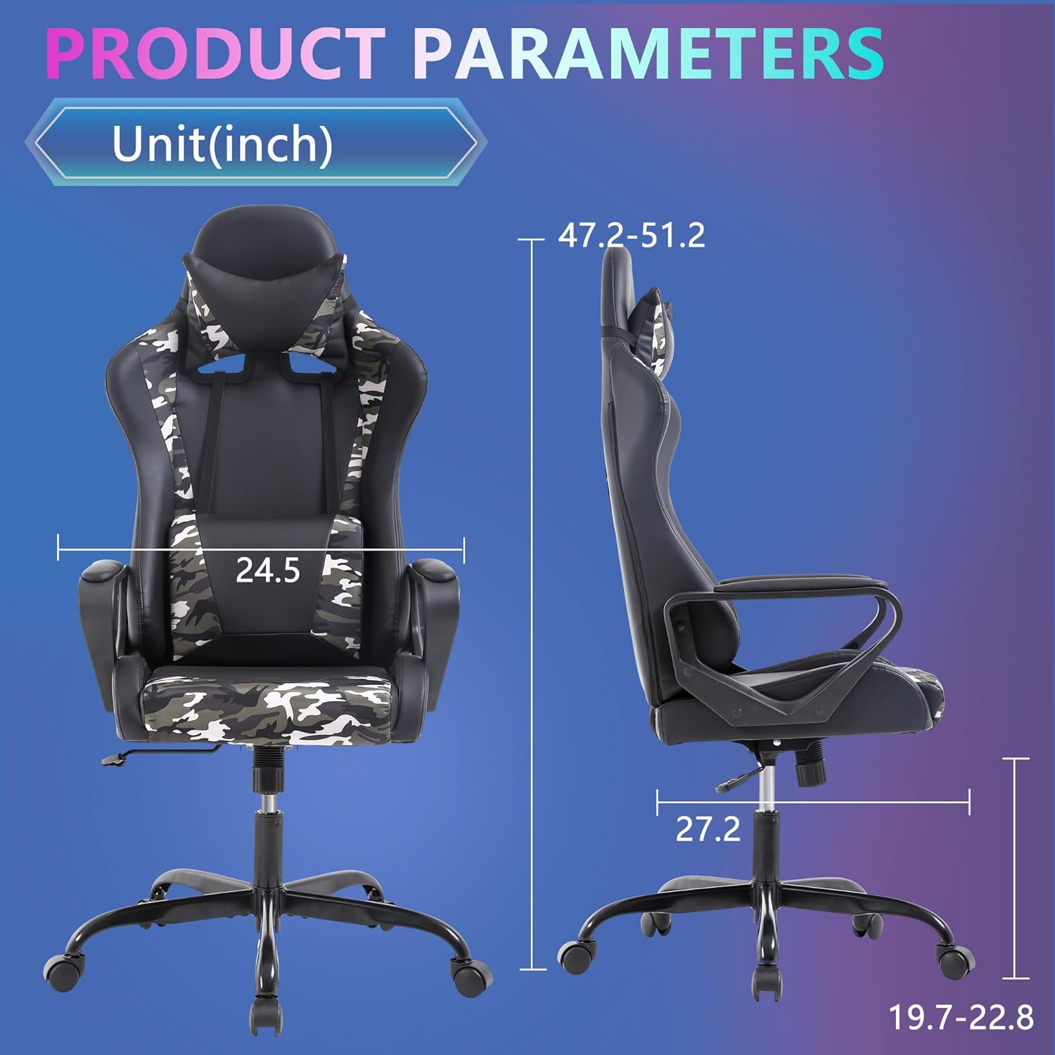 PayLessHere Silla ergonómica de escritorio de carreras, silla de computadora con reposabrazos, giratoria de 360 y ruedas de poliuretano, silla de
