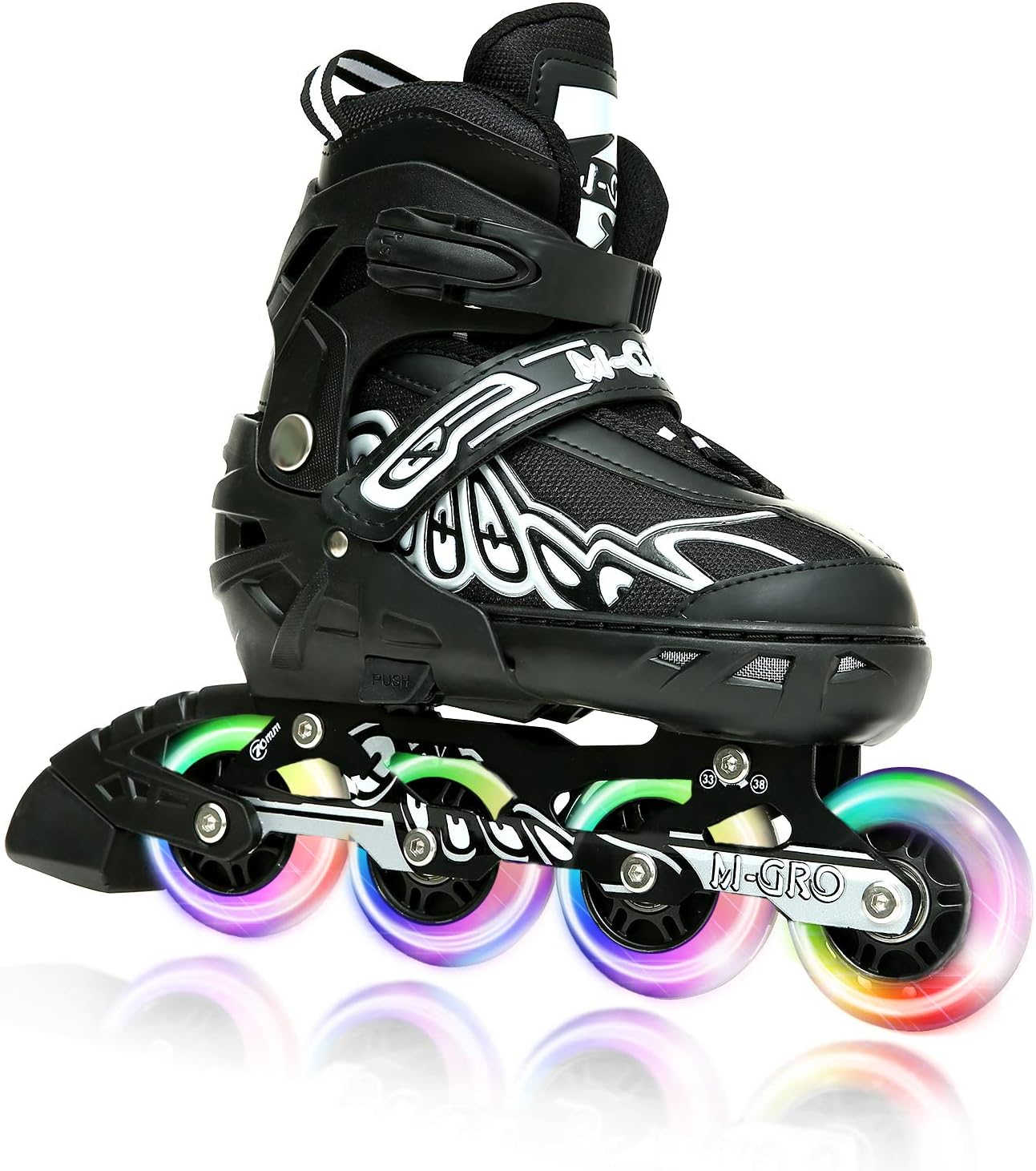 M-GRO Patines en línea ajustables con todas las ruedas iluminadoras y herramientas para exteriores para niños y adultos, niños, niñas, principiantes