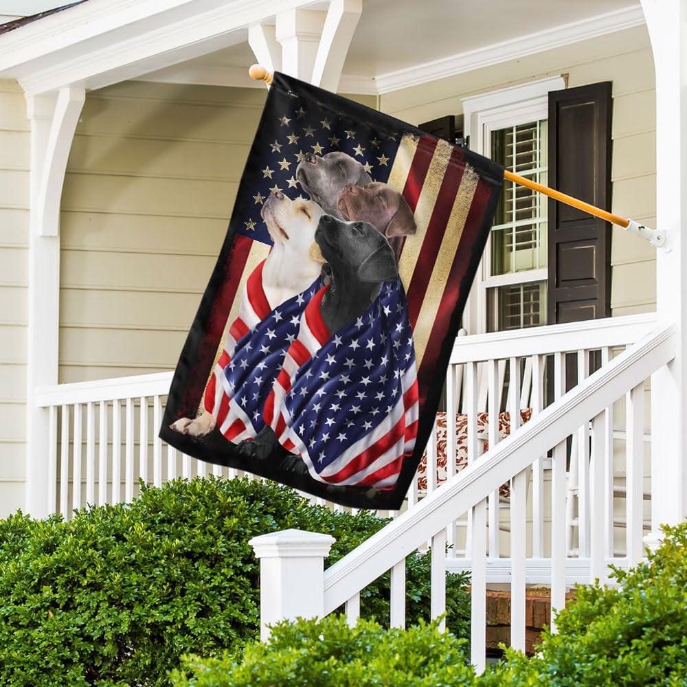 Flagwix Banderas de perro patriota americano, bandera de cuatro perros labradores retriever de doble cara, decoración para el hogar, exterior,