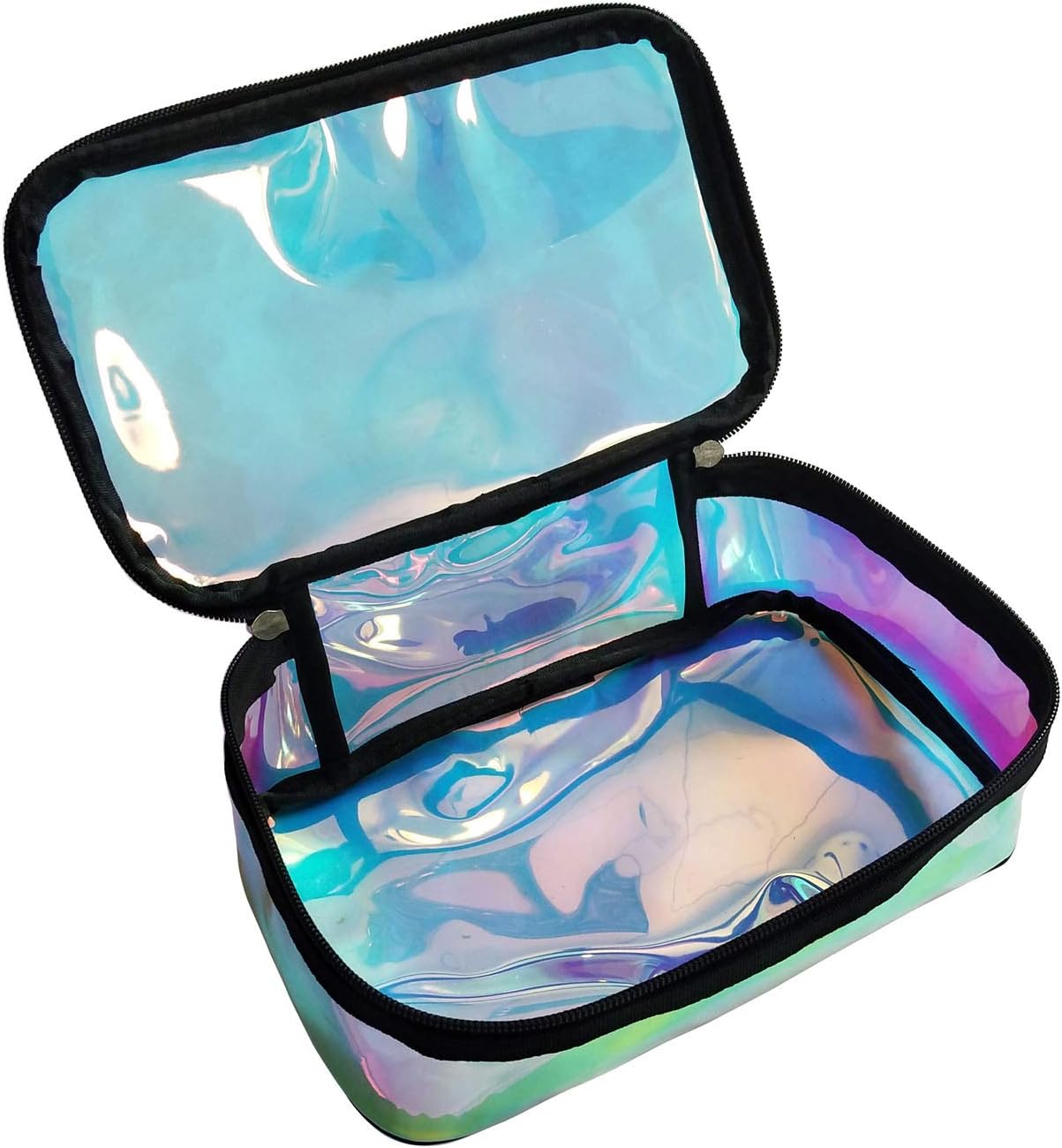 Jula Vance bolsa de cosméticos iridiscente bolsa de aseo de viaje bolsa de maquillaje holográfico kit de maquillaje de viaje organizador bolsa, Claro