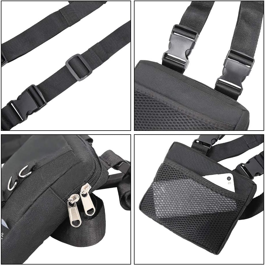 MGFLASHFORCE Deportes Pecho Bolsa Delantera Hombres Mujeres Streetwear Pecho Ajustable Rig Bag Hip Hop Moda Arnés Cintura Pack, Negro –