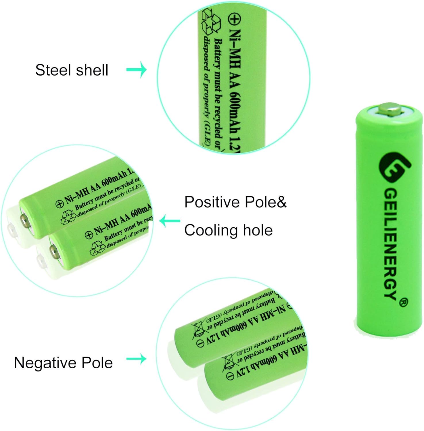 GEILIENERGY Paquete de 12 baterías recargables NiMH AA para luces solares con 8 pilas recargables NiCd AA para luces solares