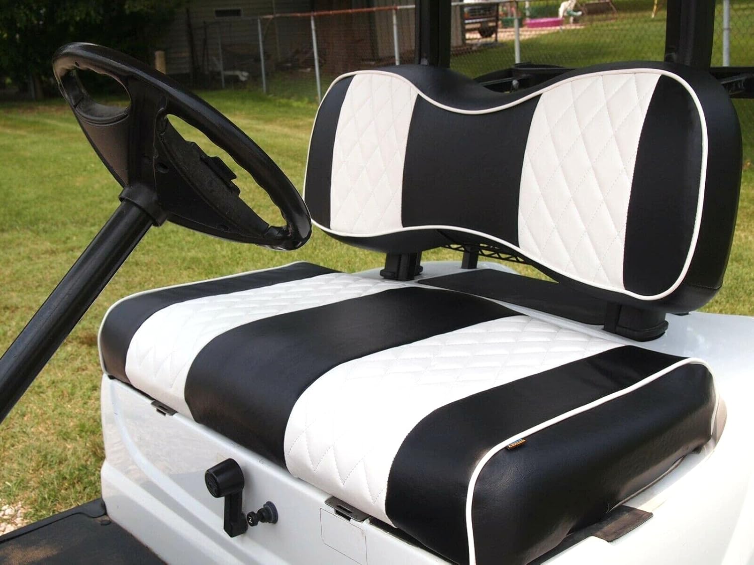 Huskey – 4 fundas de asiento delantero y trasero para carrito de golf EZGO Freedom TXT 2014+, Valor Custom con costuras de diamante blanco y negro