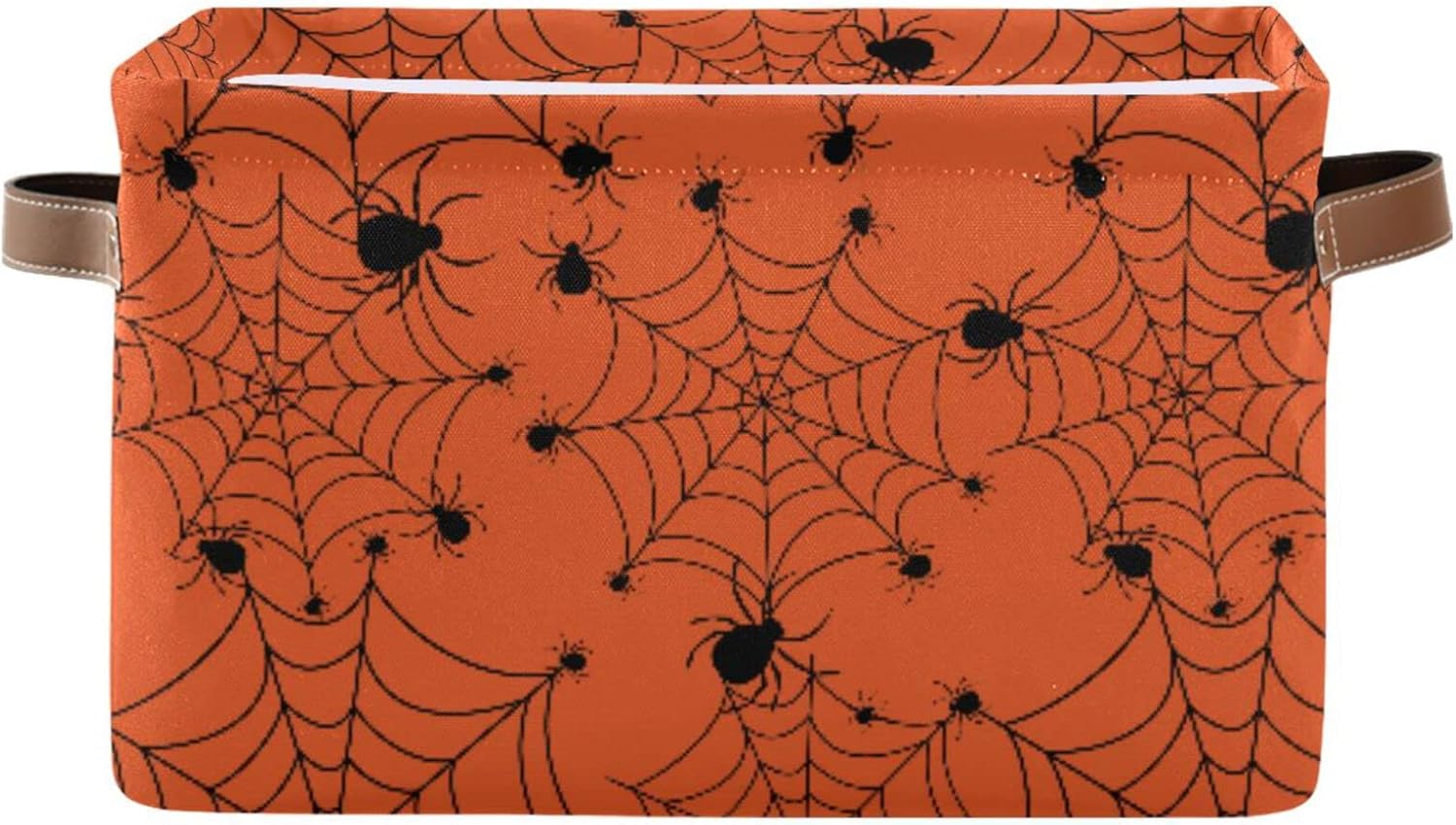 ALAZA Caja de almacenamiento plegable de tela de araña de Halloween, color naranja, cesta organizadora con asas para estantes, armario, sala de
