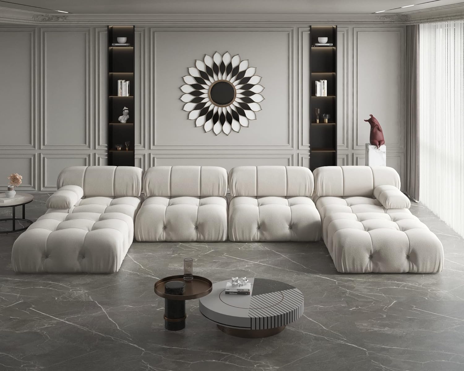 Sofá modular moderno de terciopelo, sofá modular minimalista en forma de U de 6 plazas con 2 otomanas para sala de estar, oficina, apartamento (138