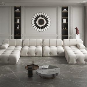 Sofá modular moderno de terciopelo, sofá modular minimalista en forma de U de 6 plazas con 2 otomanas para sala de estar, oficina, apartamento (138 Sofá modular moderno de terciopelo, sofá modular minimalista en forma de U de 6 plazas con 2 otomanas para sala de estar, oficina, apartamento (138