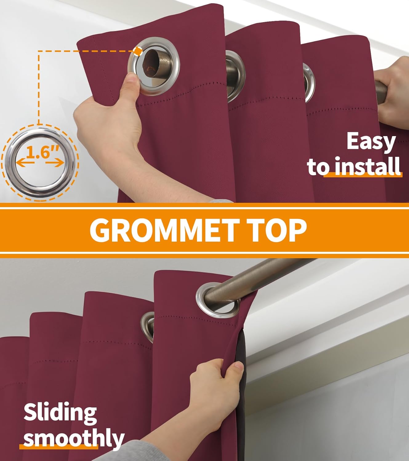 YoungsTex Cortinas 100% opacas color burdeos para dormitorio, 54 pulgadas de largo, doble capa de bloqueo de luz completa que reduce el ruido,