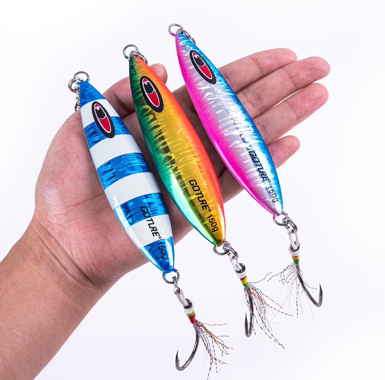 Goture Jig Lento Plano Otoño Luminoso Plomo Vertical Jig Señuelo Artificial de Agua Salada Señuelo de Pesca con Dos Asistencias Mustad Gancho para