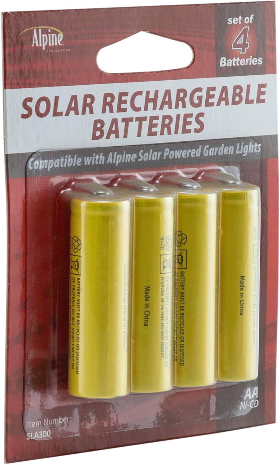 Alpine Corporation AA Ni-CD – Baterías recargables de repuesto para luces de jardín con energía solar, juego de 4, color dorado