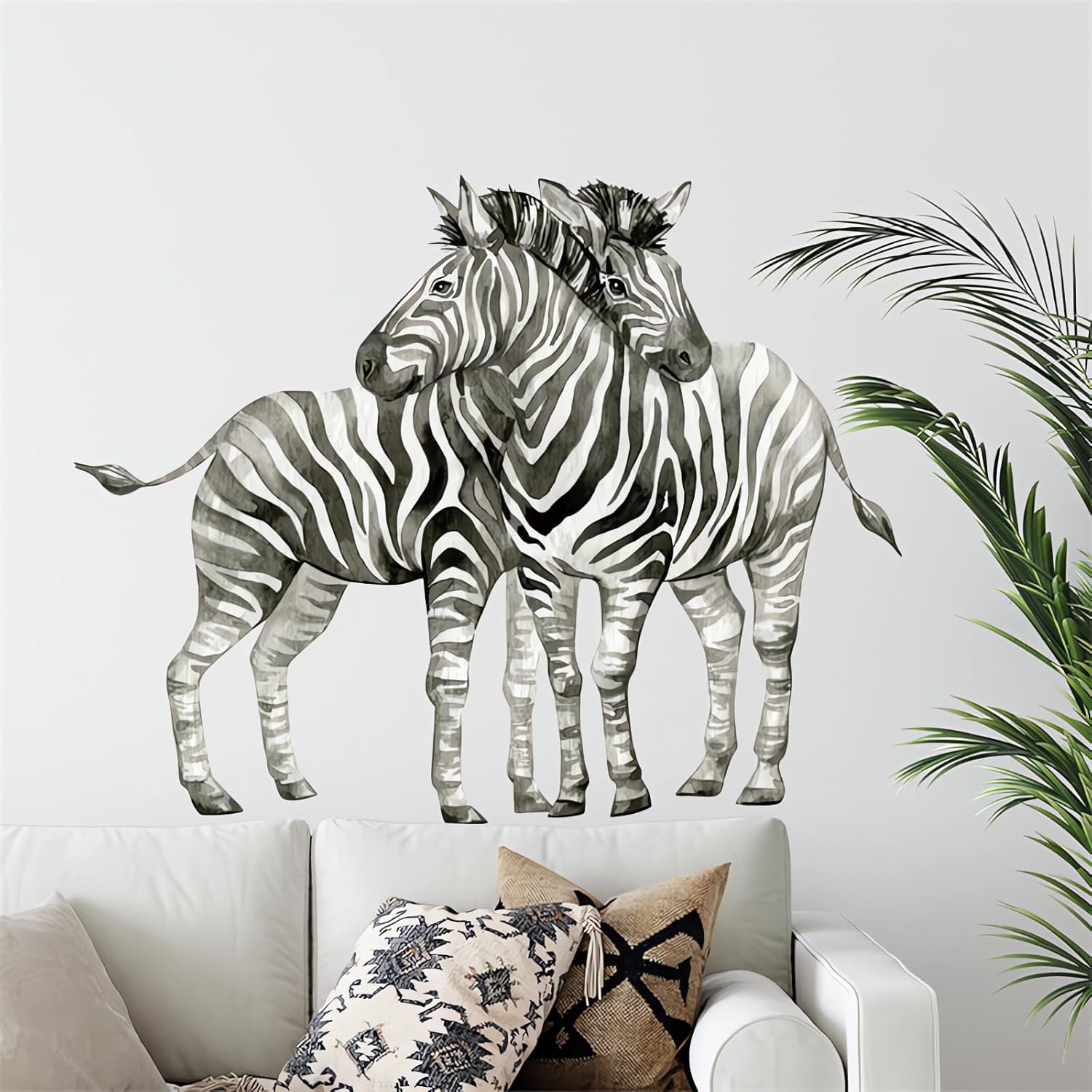 Calcomanías de pared de cebras de acuarela, calcomanías de pared de animales de la selva sacinora removibles para guardería, sala de estar,
