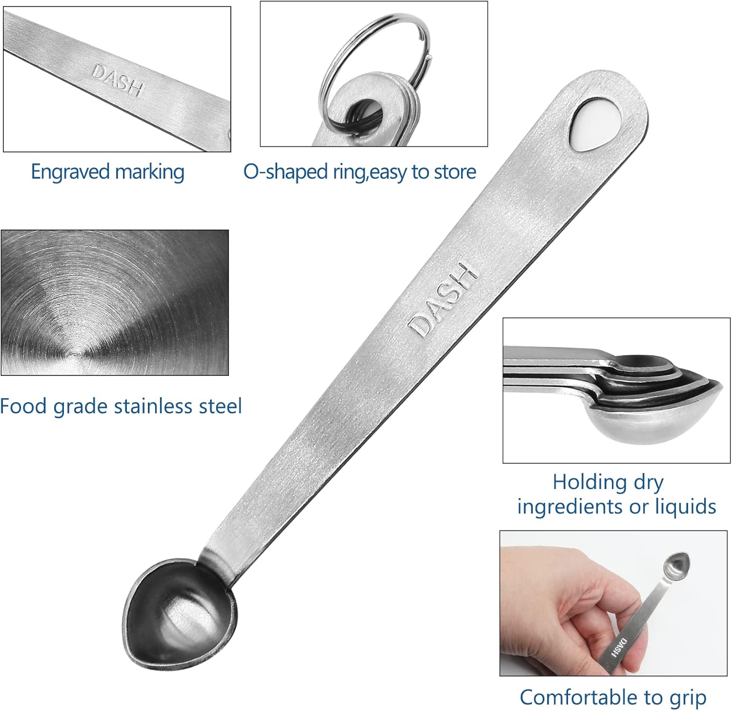 Juego de cucharas medidoras de acero inoxidable, mini cuchara medidora 164, 132, 116, 18, 14 cucharadita de metal cuchara medida para ingredientes
