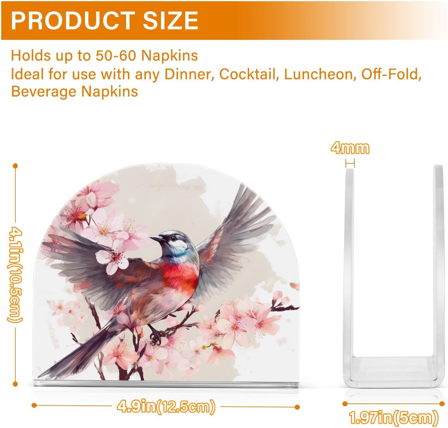 Servilletero de acrílico con diseño de flores rosas y pájaros, moderno, decorativo, para mesa, cocina, oficina, restaurante