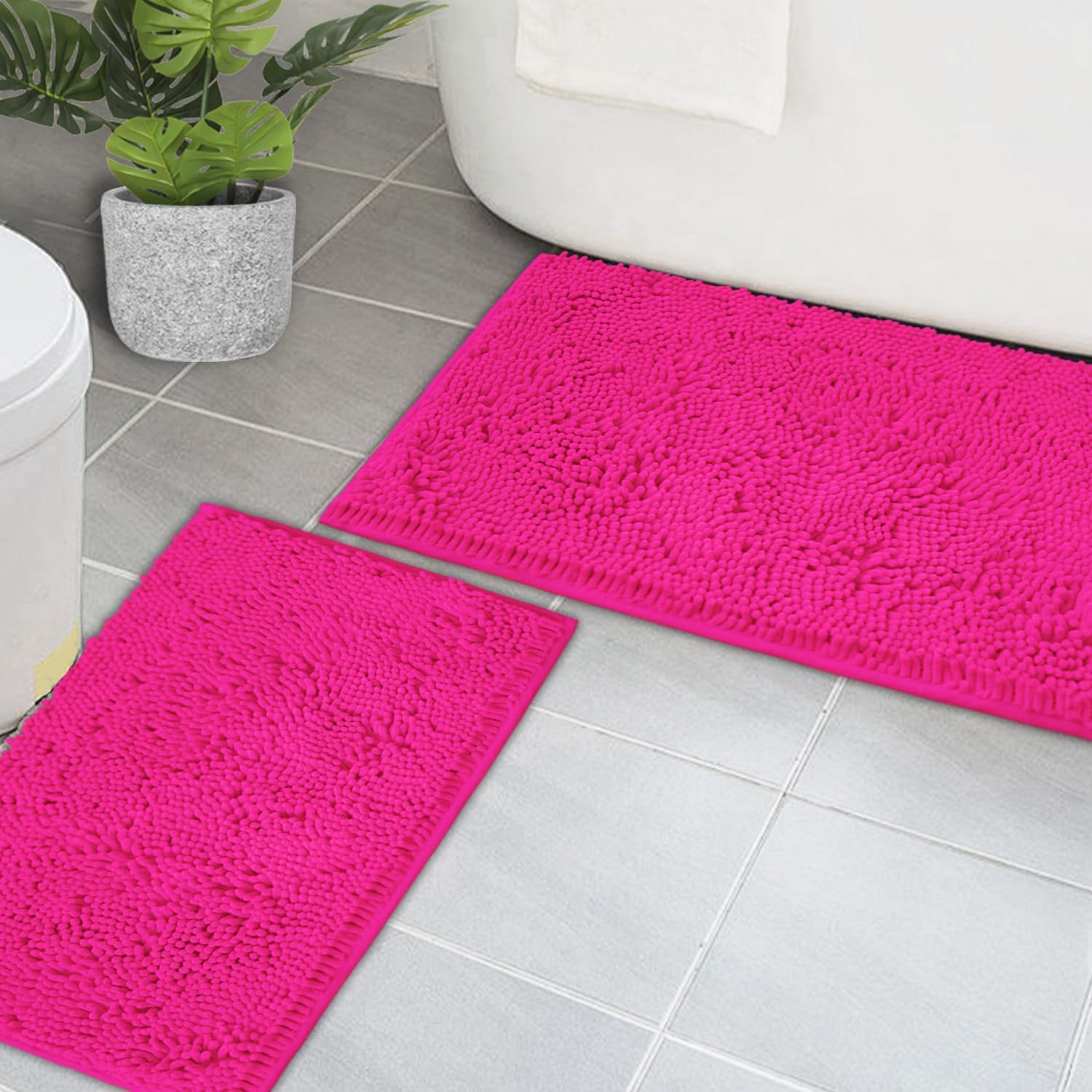 AINAHYVA Juego de 2 tapetes de baño de chenilla, superabsorbentes, parte trasera antideslizante de PVC, tapetes de baño para baño, felpa peluda,