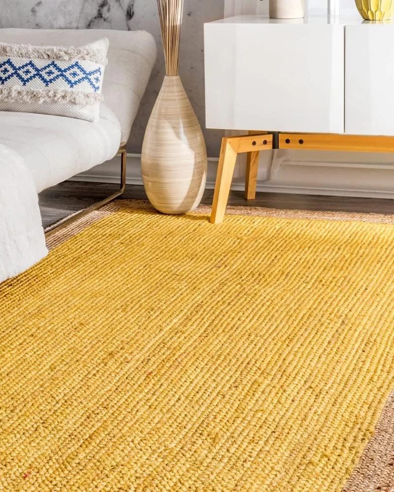Durrie India Bohemian Collection – Alfombra decorativa de yute hecha a mano con flecos, colección de fibra natural, 5 x 7 pies 6 pulgadas, para sala
