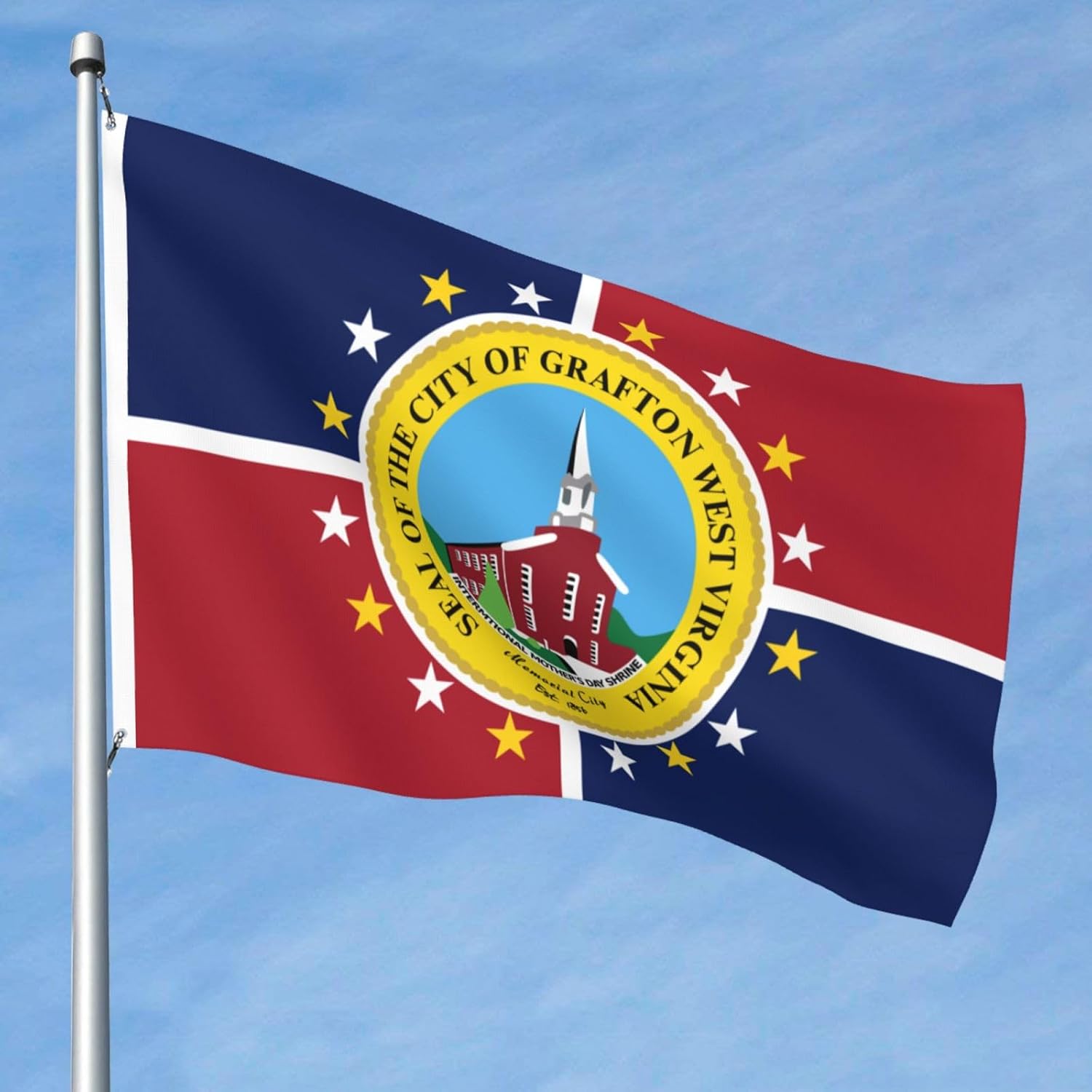 Bandera de Grafton, bandera de Virginia Occidental de 5 x 8 pies, banderas de decoración de exterior de doble cara, banderas de poliéster duradero,