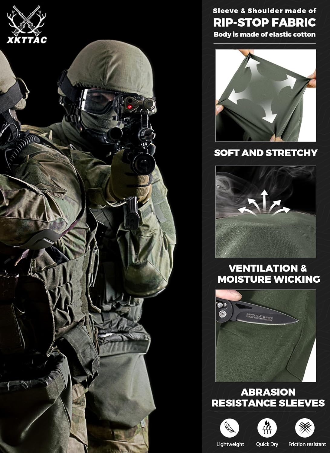XKTTAC – Camiseta táctica de combate G3 para hombre con 2-4 bolsillos para Airsoft, actividades militares, paintball, equipo de camping, camiseta