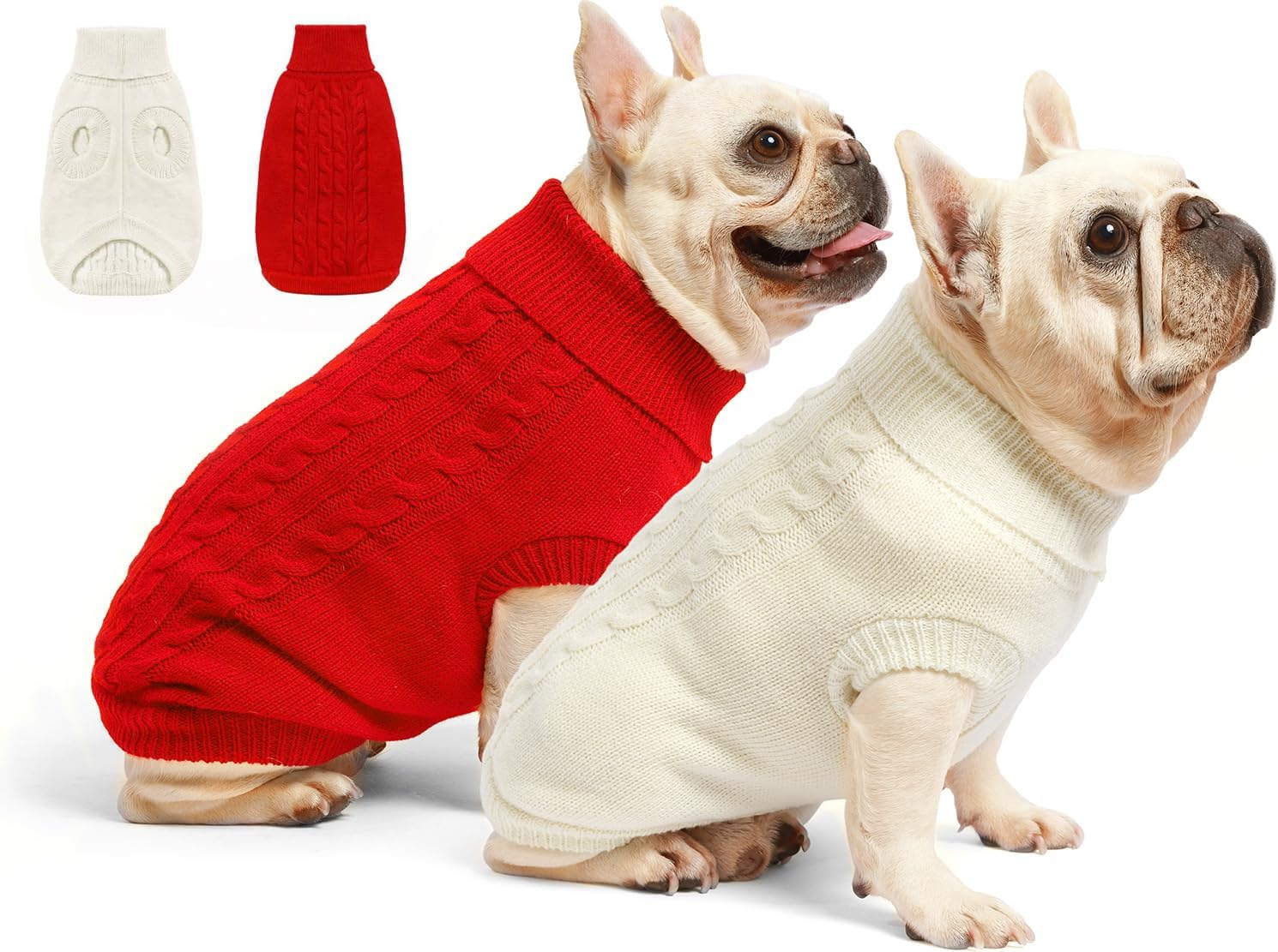 Paquete de 2 suéteres para perros pequeños  Ropa cálida mediana para cachorros en invierno, diseño de cuello alto para niños, niñas, mascotas,