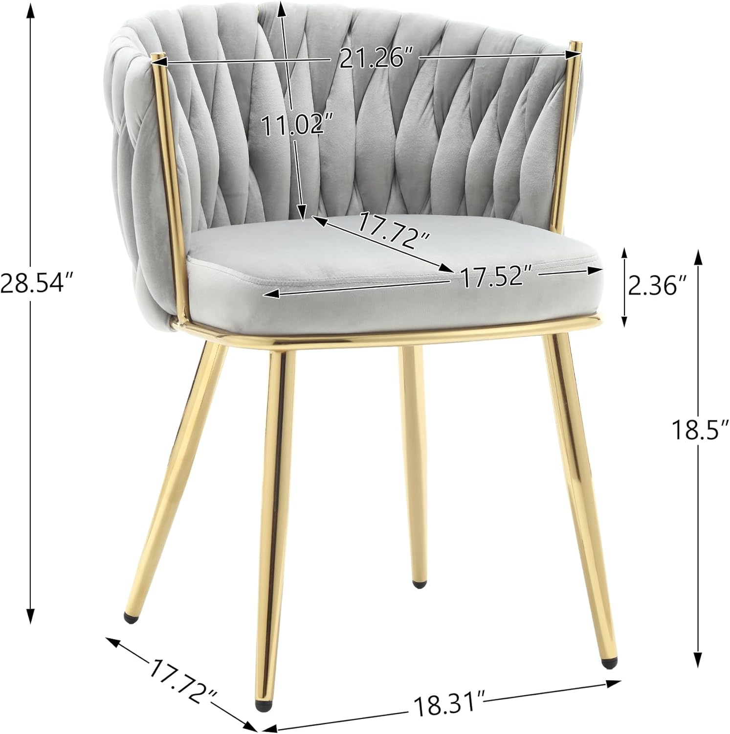 KCC Juego de 2 sillas de comedor de terciopelo, sillas de comedor modernas doradas con patas de metal, sillas de comedor tapizadas tejidas para