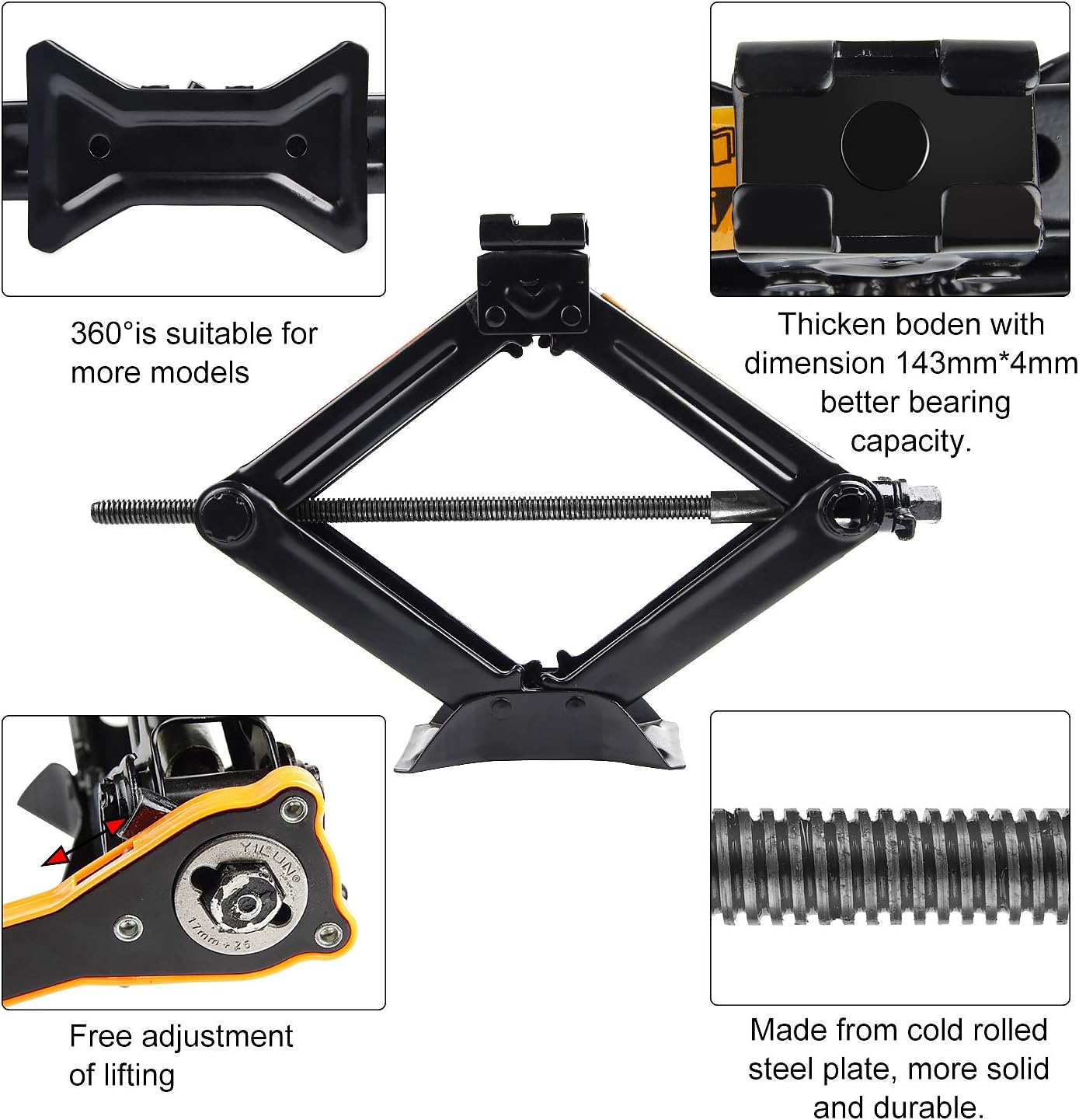 CPROSP Kit de gato de coche con manivelallavellave de oreja, gato de elevación de tijera Max 2.5T para AutoSUVMPV, Gato para Carro con bolsa