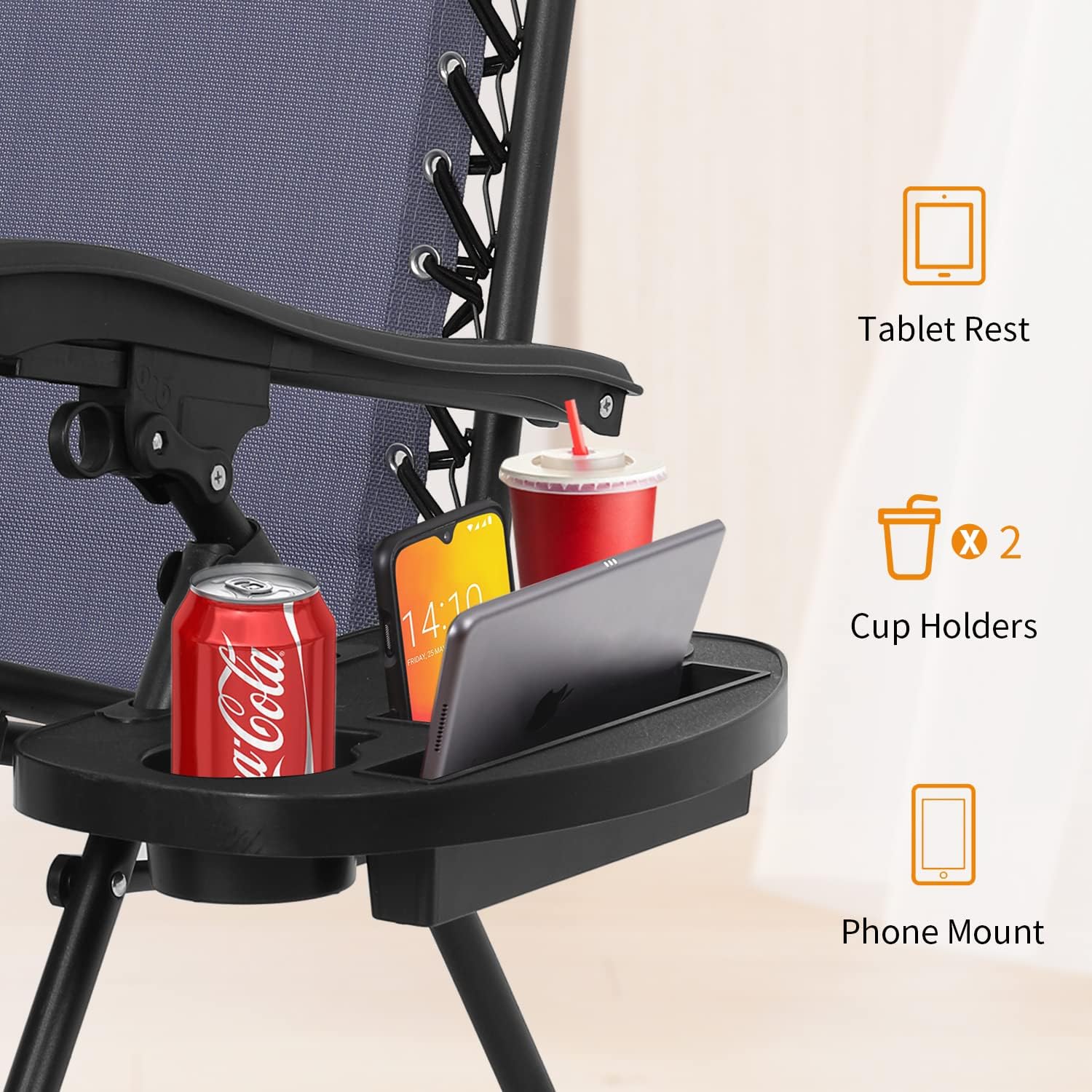 FDW – Silla de gravedad cero para patio, tumbona, 1 paquete de correas ajustables para alberca, con soporte para taza, Azul
