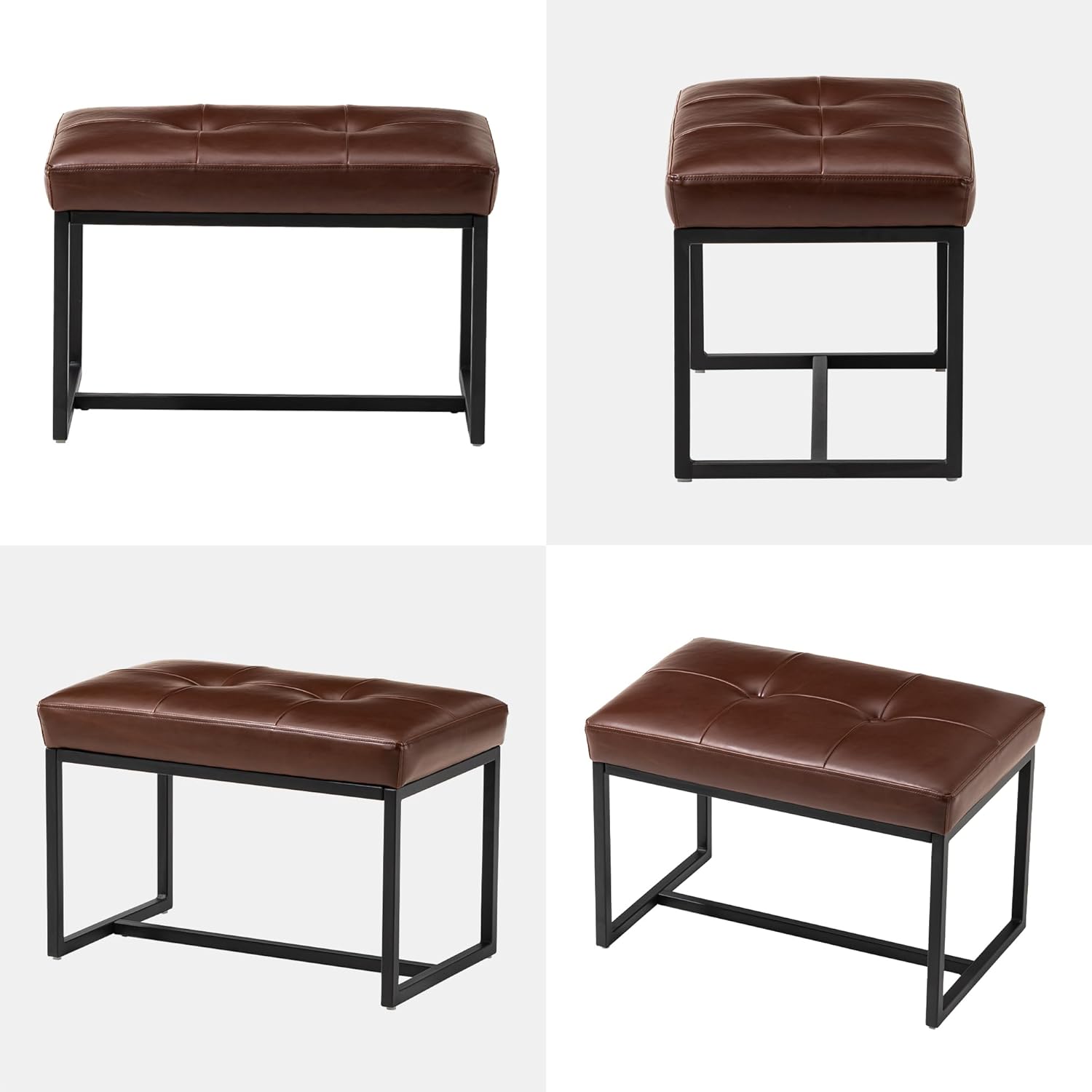 glitzhome Banco otomano, moderno taburete de tocador de piel sintética con marco de metal, taburete de maquillaje, taburete acolchado para
