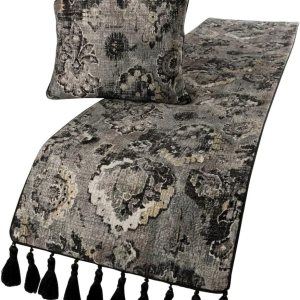 The HomeCentric Camino de cama de lujo tamaño Queen de 74 x 18 pulgadas con funda de almohada, damasco de terciopelo con borlas, bufanda de cama, The HomeCentric Camino de cama de lujo tamaño Queen de 74 x 18 pulgadas con funda de almohada, damasco de terciopelo con borlas, bufanda de cama,