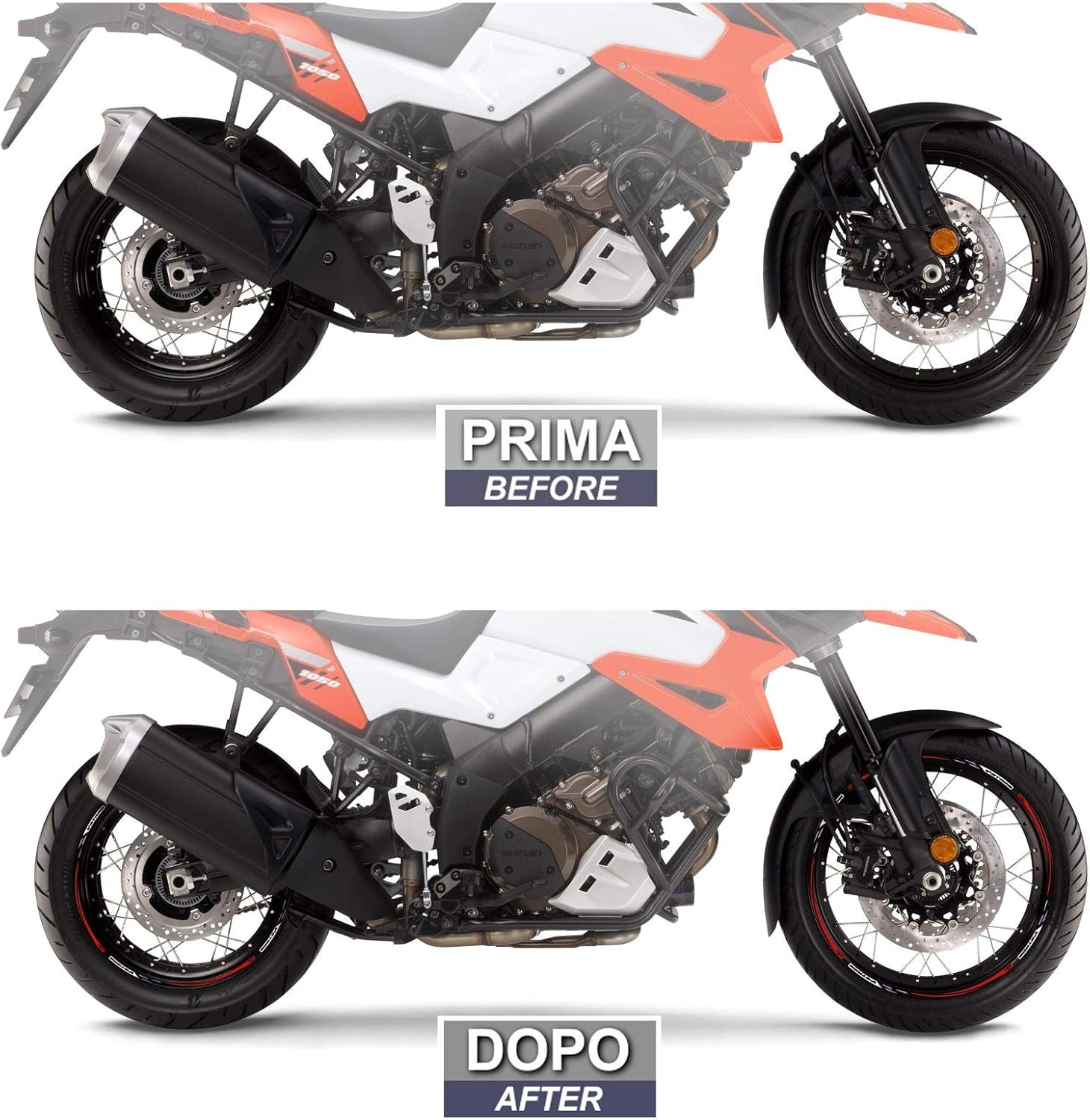 Adhesivos 3D para motocicleta compatibles con Suzuki V-Strom 1050 XT Orange. Ruedas de 17 pulgadas y 19 pulgadas con protección contra golpes y
