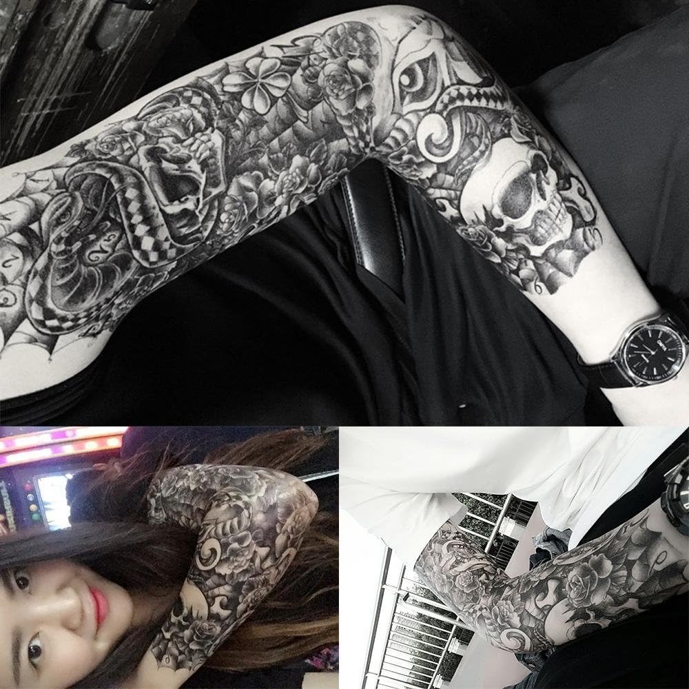 Juego de 8 hojas de tatuajes falsos temporales extra grandes de 18.9 x 6.7 pulgadas para hombres y mujeres, calcomanías de tatuaje de brazo
