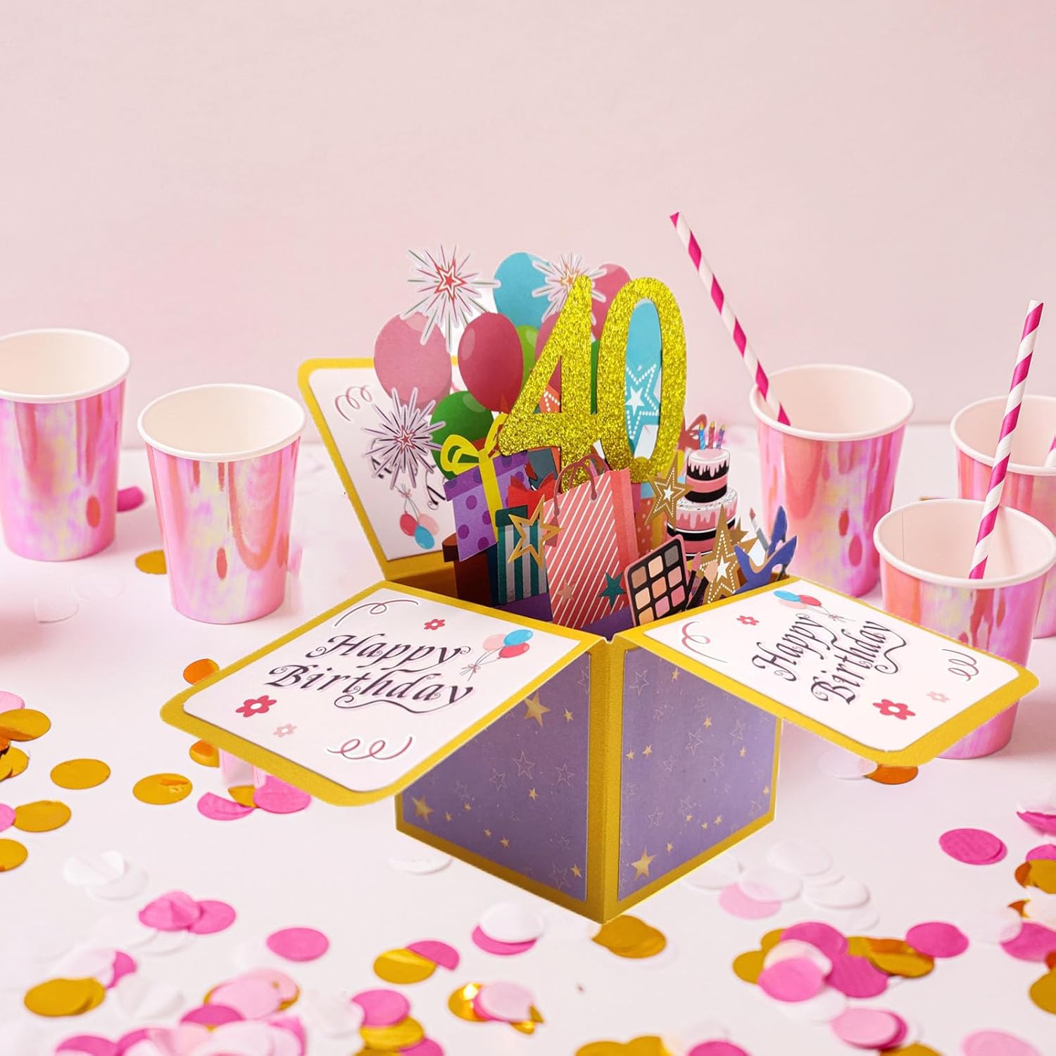 Tarjeta de regalo 3D de feliz cumpleaños, tarjetas de felicitación de papel 40 con tarjeta en blanco y sobre, regalos de cumpleaños únicos para