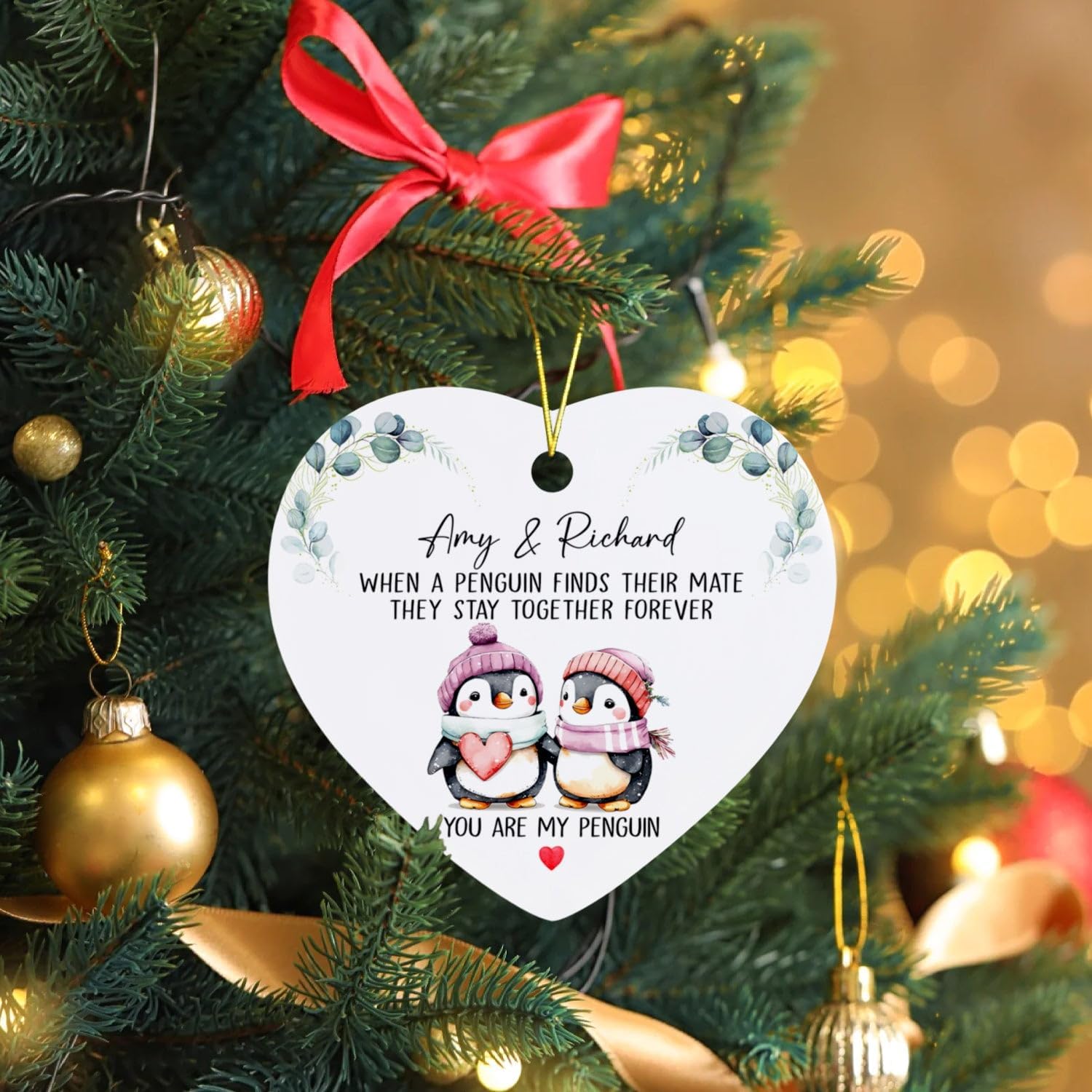 Adorno personalizado de Navidad When a Penguin Finds Their Mate They Stay Together Forever Christmas (When a Penguin Finds Their Mate They Stay