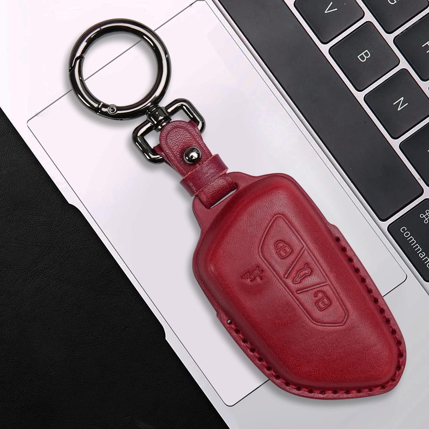 Tukellen Funda de cuero para llavero de Volkswagen compatible con VW MK8 GolfGTI Skoda Octavia Protector remoto chaqueta entrada sin llave (rojo)