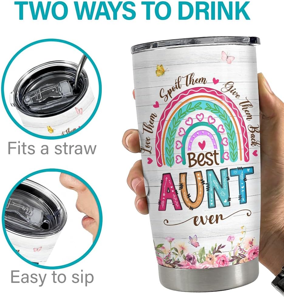SANDJEST Vaso térmico de acero inoxidable con aislamiento térmico de 20 onzas para tía, regalo para tía, regalo para cumpleaños, Navidad