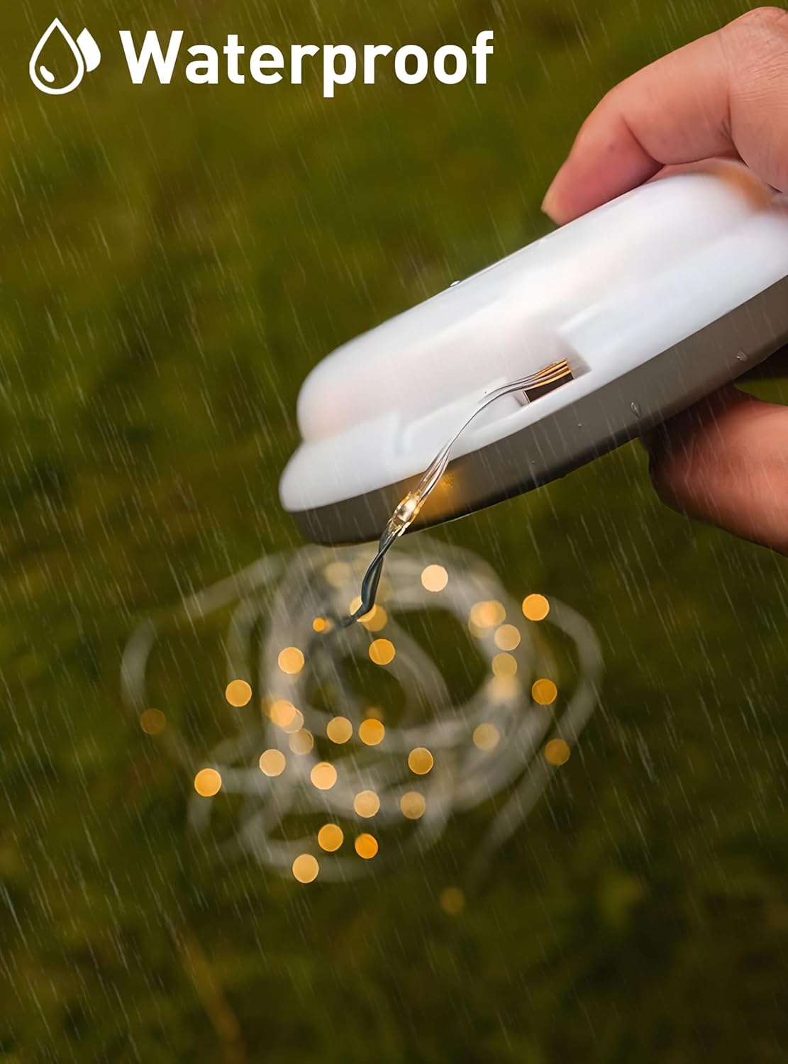 Favourlite Linterna de campamento con cuerda, 5 modos de iluminación de 33 pies, cadena de luces para exteriores, 2 en 1, recargable por USB,
