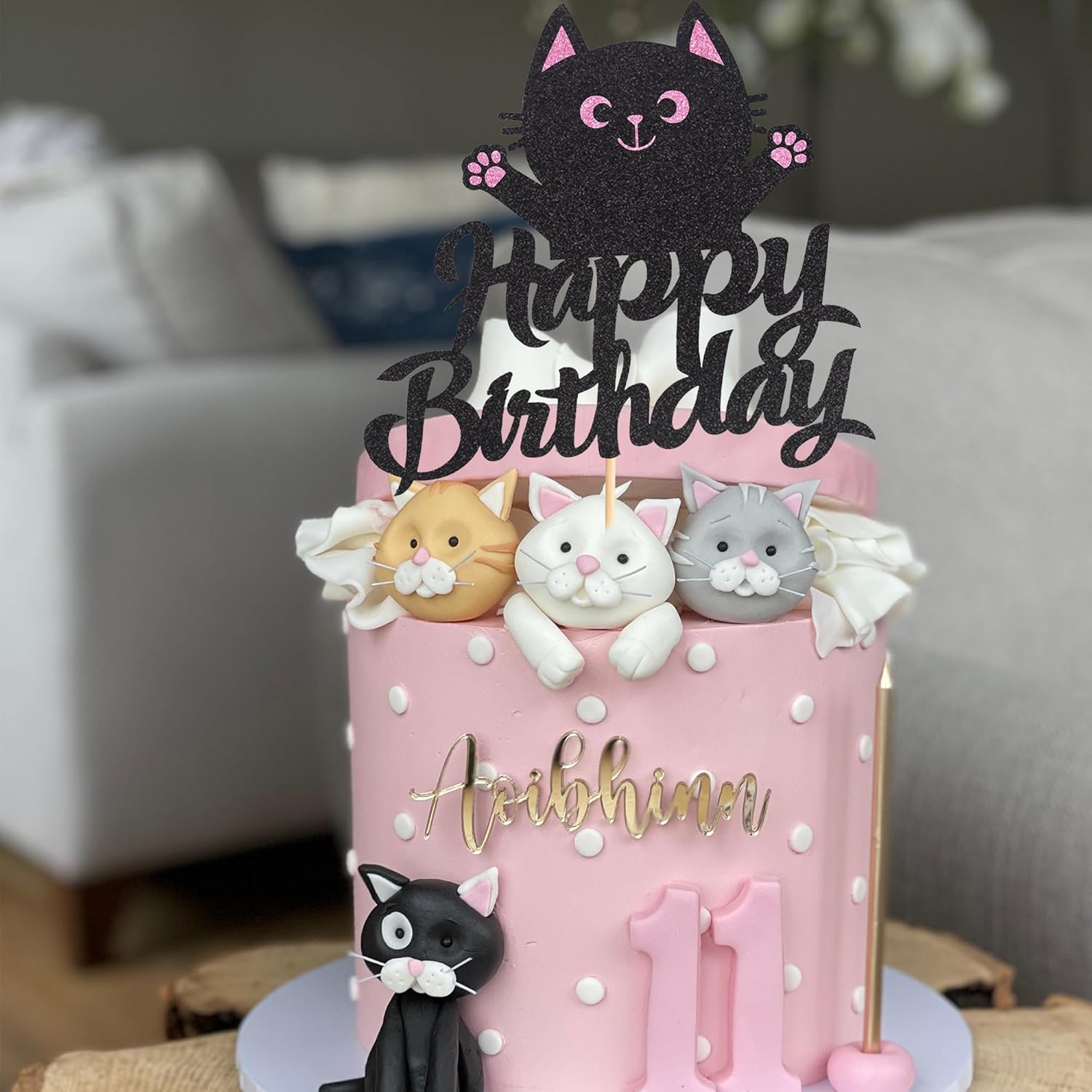 1 adorno para pastel de cumpleaños con temática de mascotas, lindo miau pawty fiesta de cumpleaños, decoración de fiesta de baby shower para niños y