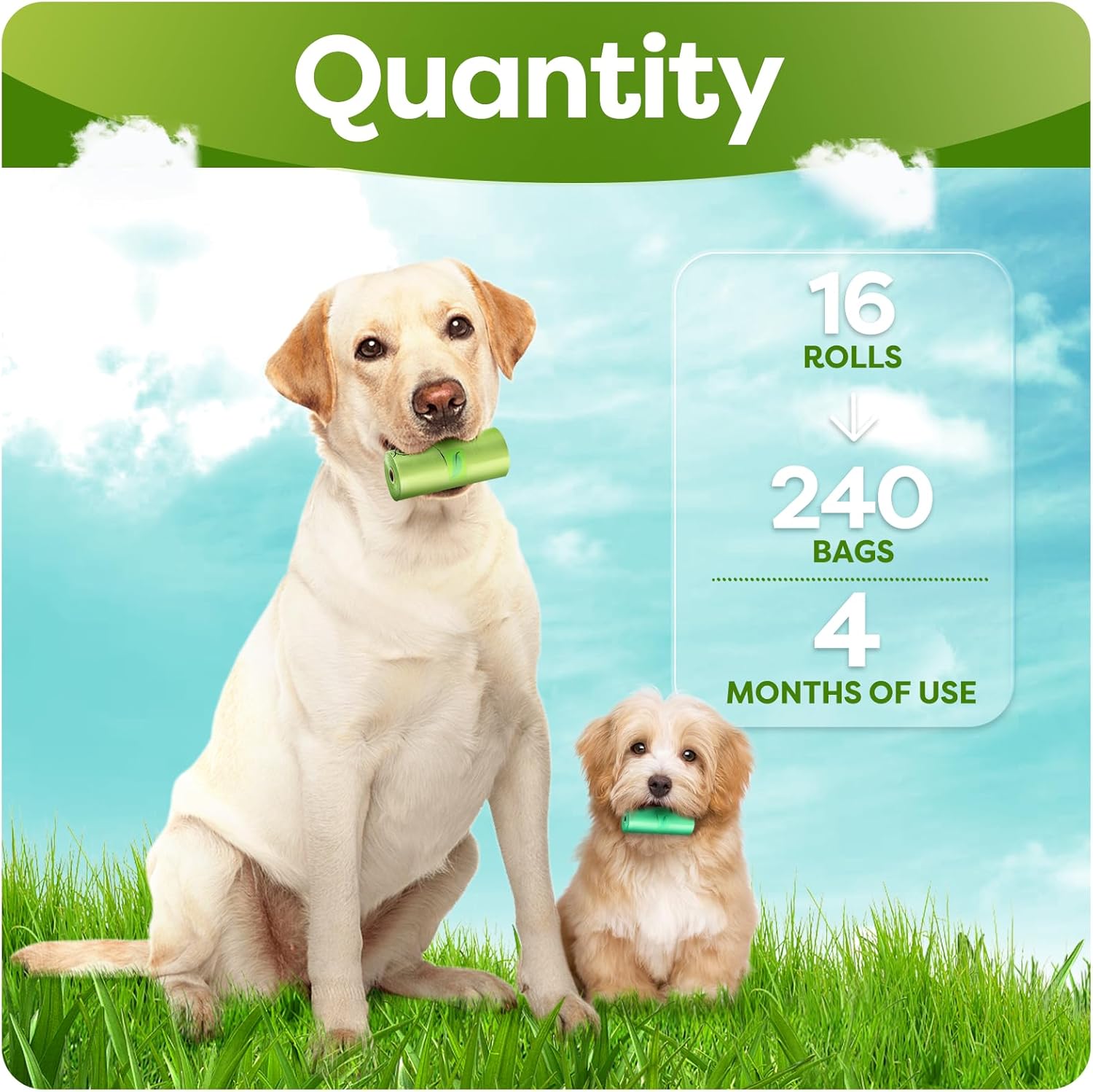 Bolsas para excrementos de perro con 16 rollos, bolsa de basura a prueba de fugas para perro, bolsas extra gruesas para cachorros, bolsas de