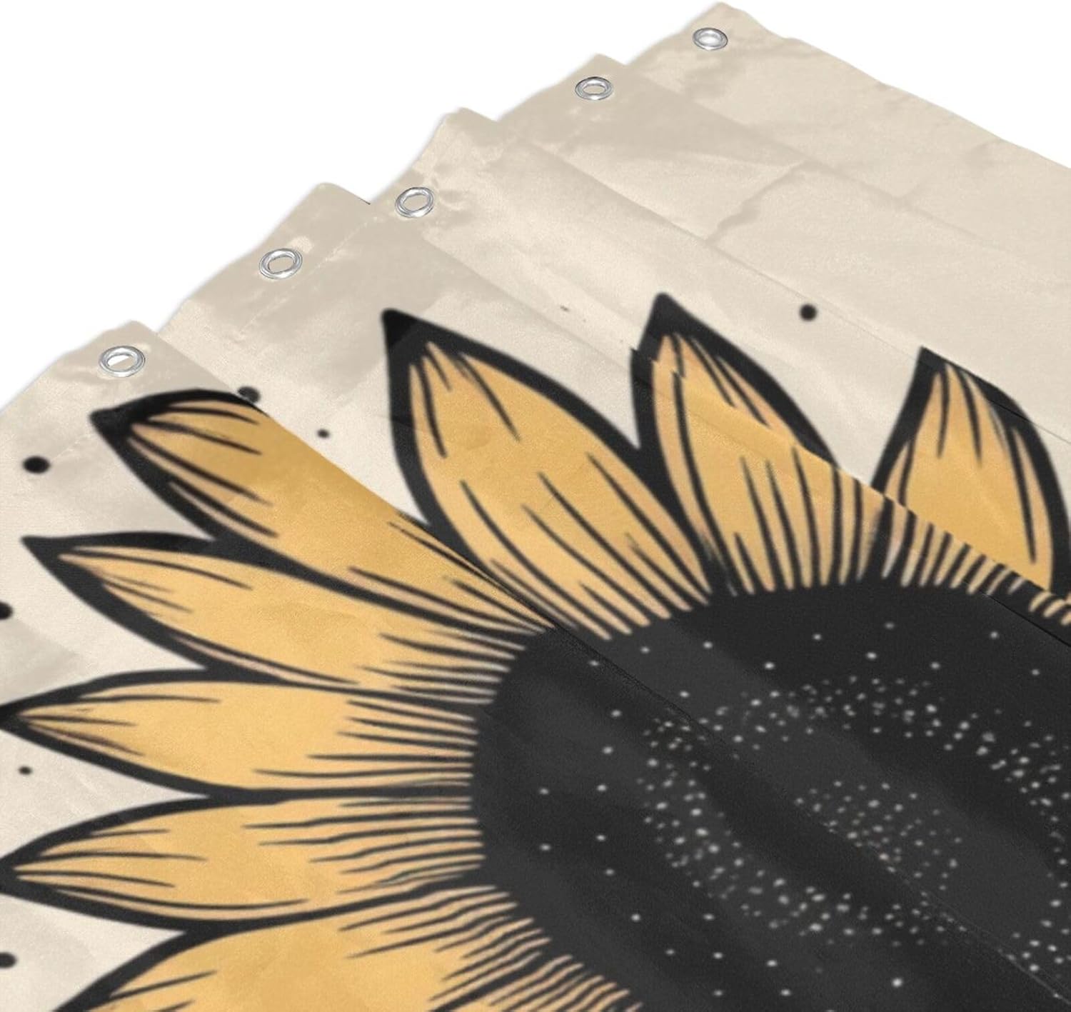 YLATY2371 – Cortina de ducha con diseño de girasoles para baño, pétalos florales amarillos, hojas negras, juego de cortina de ducha bohemia, tela