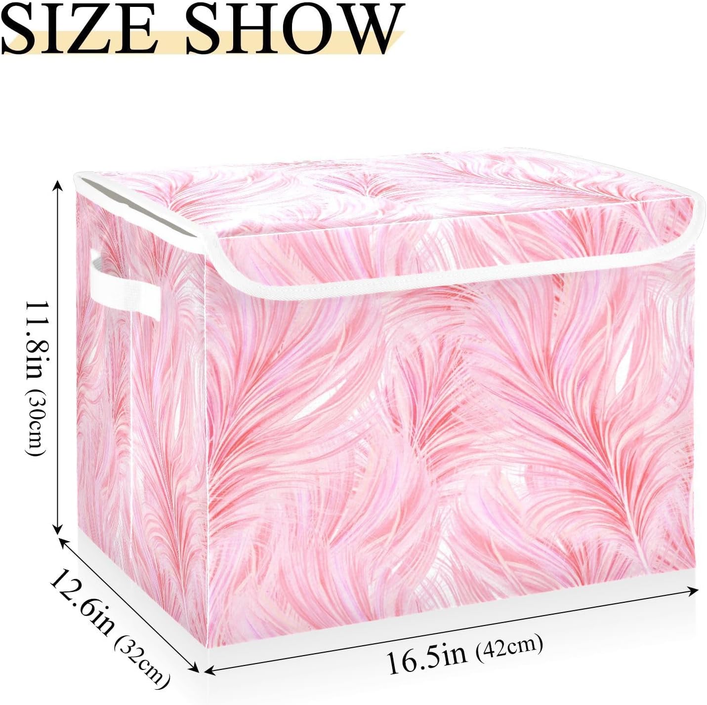 FUGIDOG Cajas de almacenamiento con tapas y asas de plumas rosadas, contenedores plegables de tela para armario, contenedores grandes de ropa de