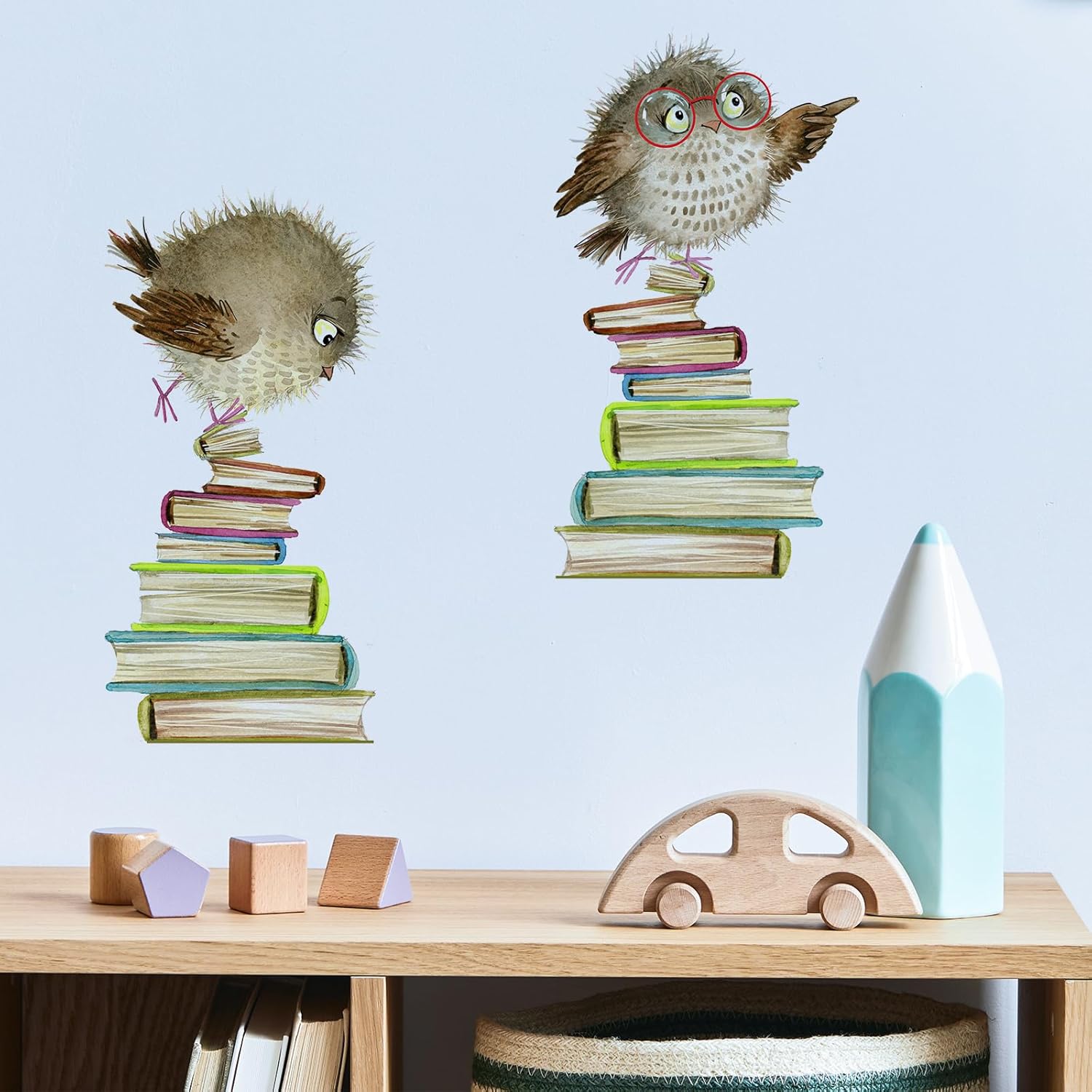 Calcomanías de pared con diseño de búhos y libros, lindos animales, papel tapiz educativo para despegar y pegar para habitación de niños, rincón de