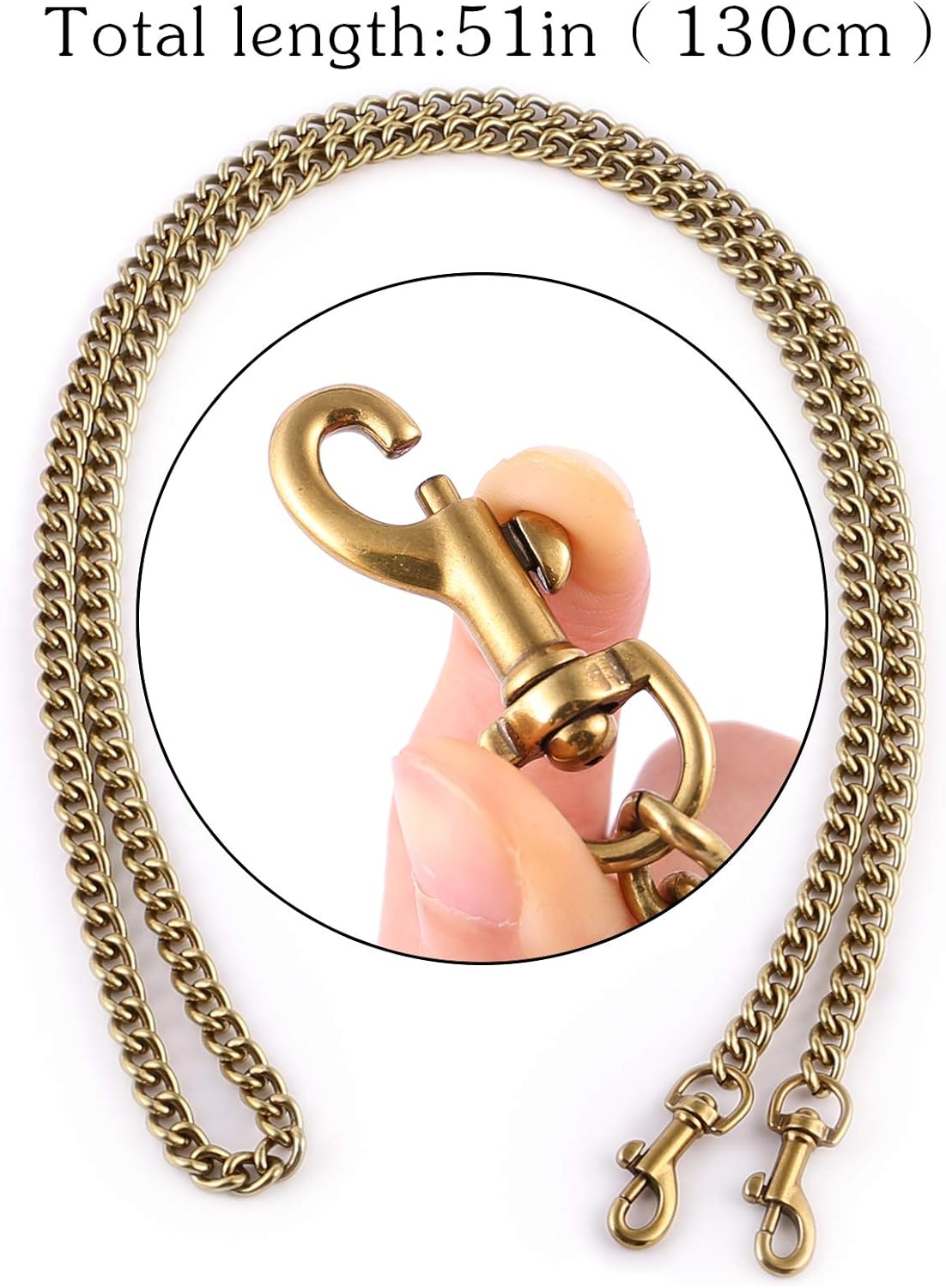 Correa de cadena plana de hierro de 24 pulgadas y 23.6 in para monedero, bolso de hombro, accesorios de correas (cobre dorado + perla-24 pulgadas),