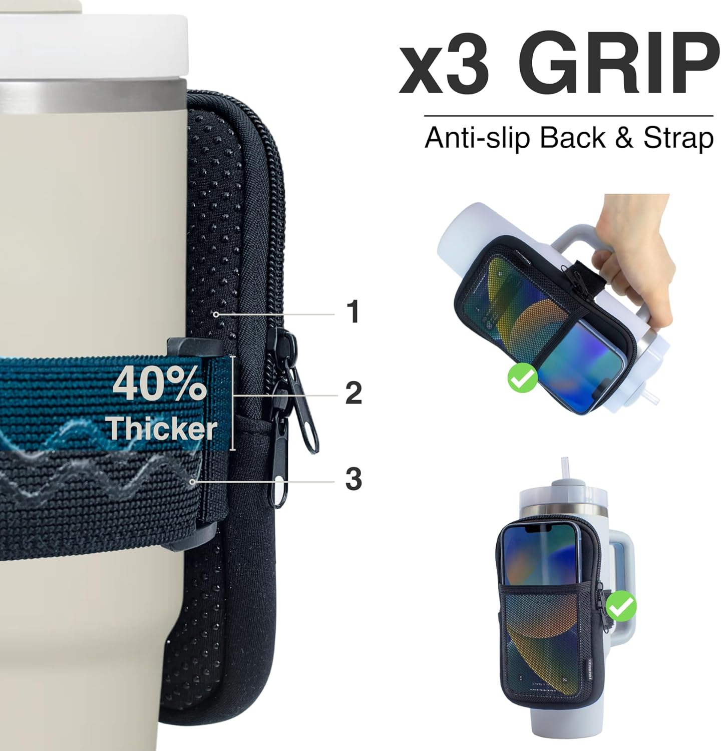 Bolsa para botella de agua para Stanley Quencher Adventure IceFlow de 20 onzas, 30 onzas, 40 onzas, soporte antideslizante para teléfono, accesorios