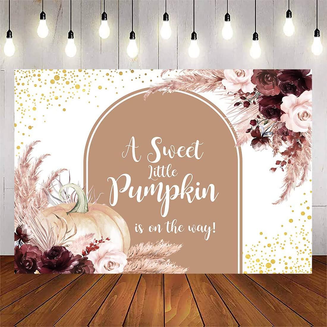 Avezano Fondo de calabaza otoñal para baby shower, decoración de fiesta de baby shower, pancarta de calabaza pequeña está en camino, fondo de sesión