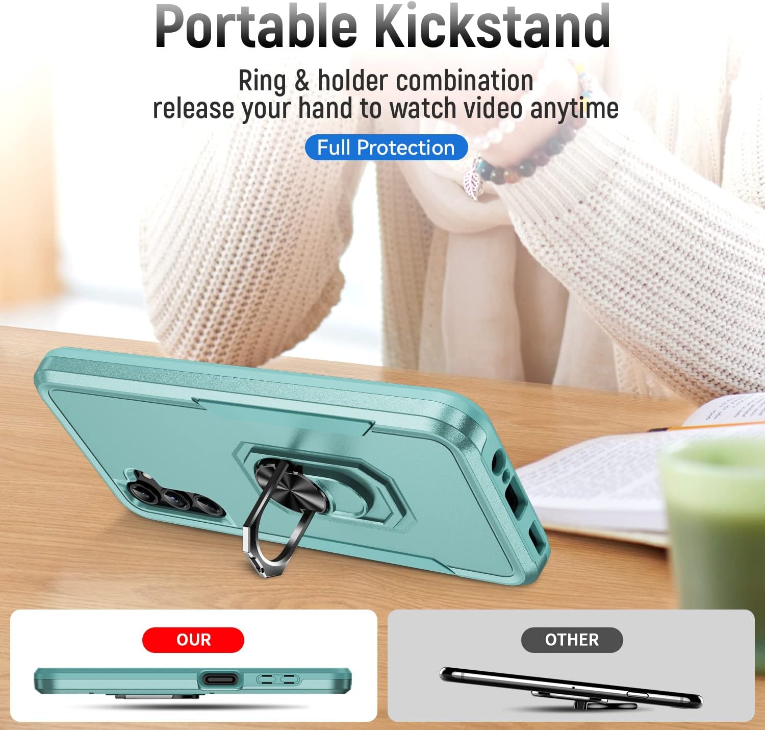 Fucozan Funda para Samsung Galaxy A14 5G con protector de pantalla con anillo de soporte, resistente protección de grado militar a prueba de golpes