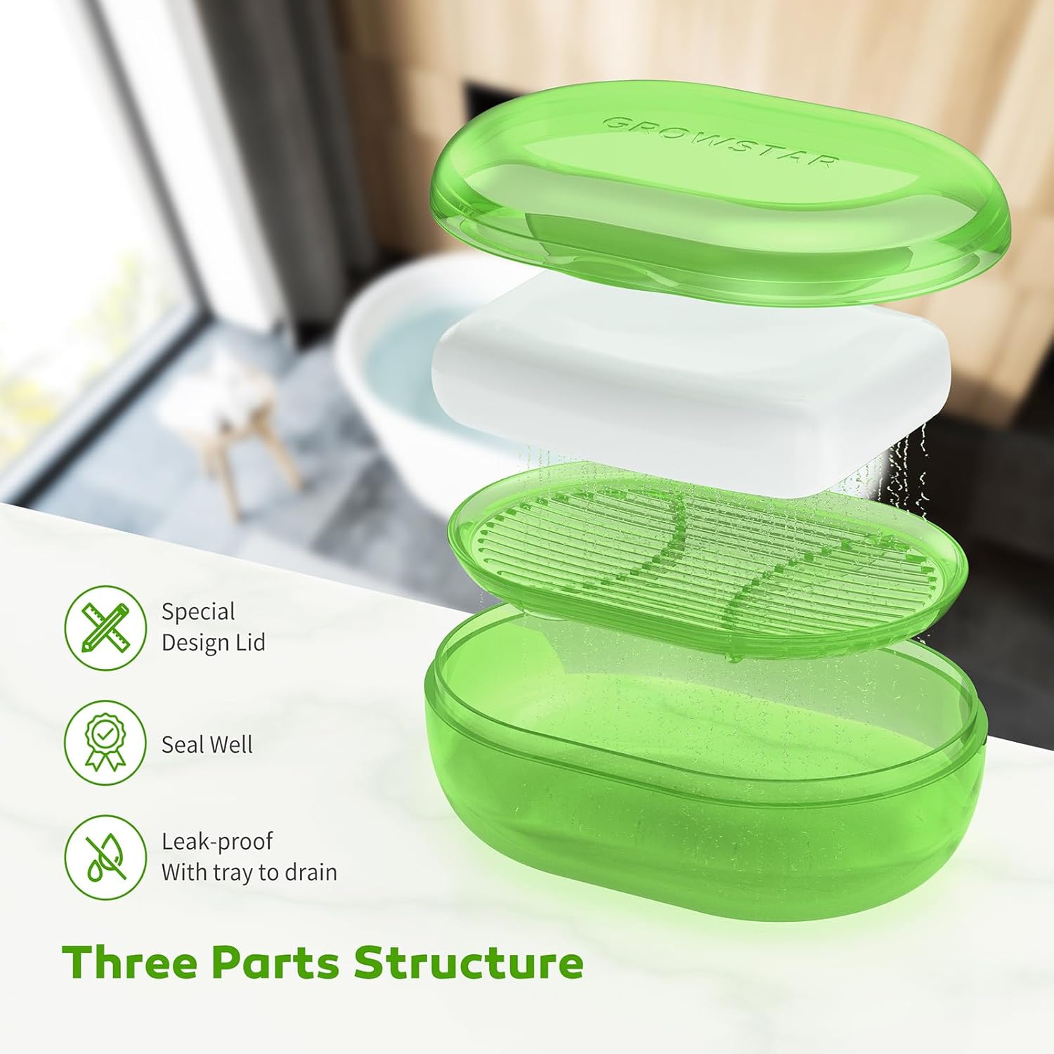 Jabonera verde transparente, contenedor de jabón de viaje, jabonera portátil con tapa, jabonera a prueba de fugas para barra de jabón con funda,