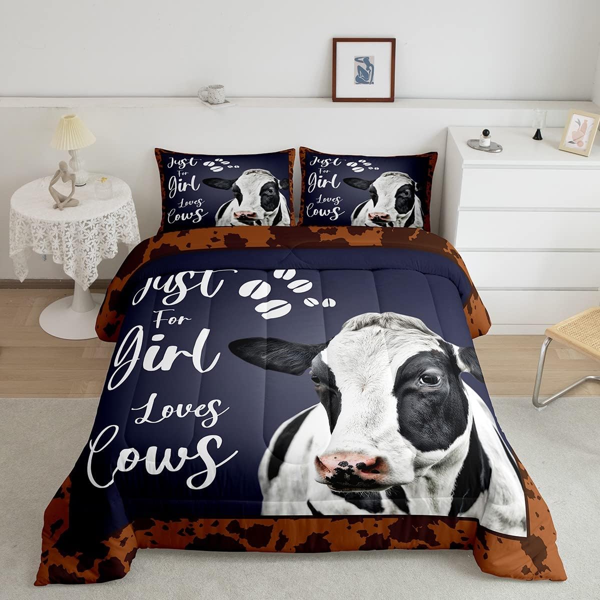 Erosebridal Juego de edredón de vaca, tamaño matrimonial, juegos de ropa de cama de vaca lechera para niños, niñas y adultos, edredón de plumón con